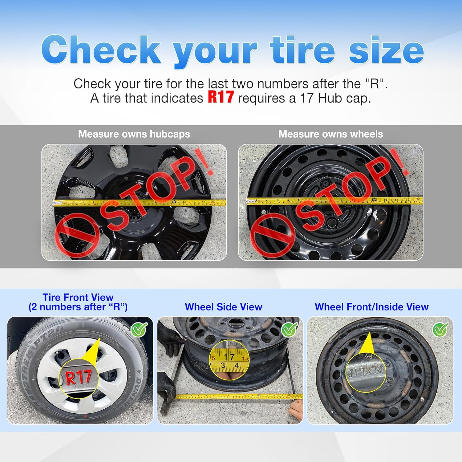 Universal 17 Inch Hub caps Wheel Covers for Cars, Set of 4 Fits Most Cars Hubcaps 17" Wheel Rim Covers Replacement Silver & Black Color