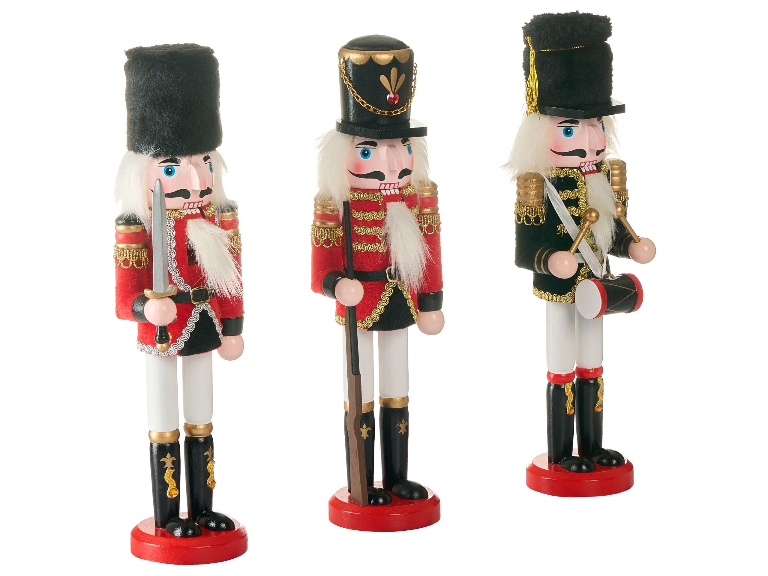 Beliani Lot de 3 Figurines en Forme de Casse-Noisette en Bois de Pin Accessoire Décoration de Noël Fait Main Rouge Lagan