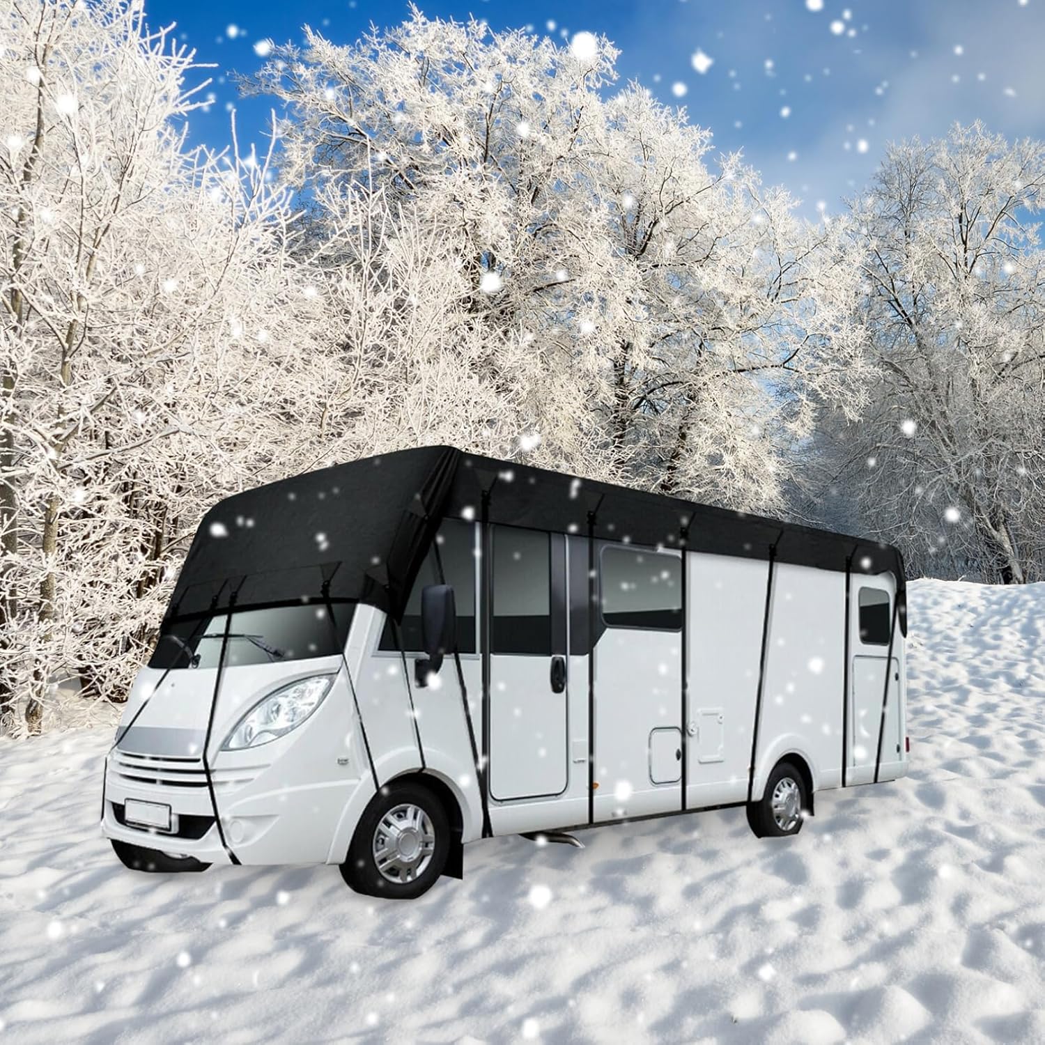 21x10 Ft Motorhome Roof Cover - 210D Oxford Cloth Weather-Resistant RV Caravan Tarpaulin, Foldable and Waterproof for Travel and Outdoor Protection