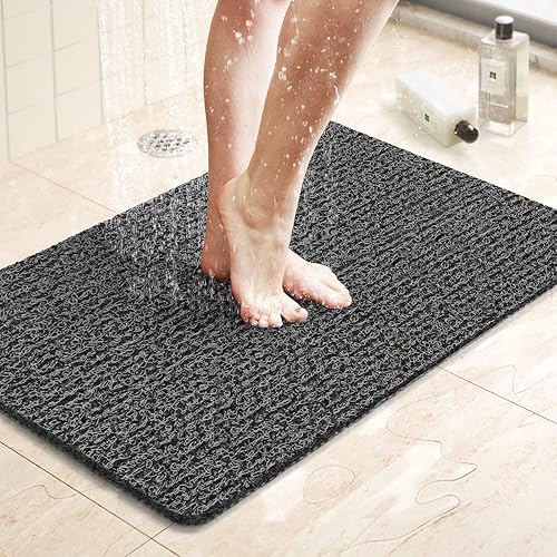 LuxStep - Tapete de ducha, de 24 x 16 pulgadas, tapete de baño antideslizante con drenaje, tapete de baño de cloruro de polivinilo, de secado