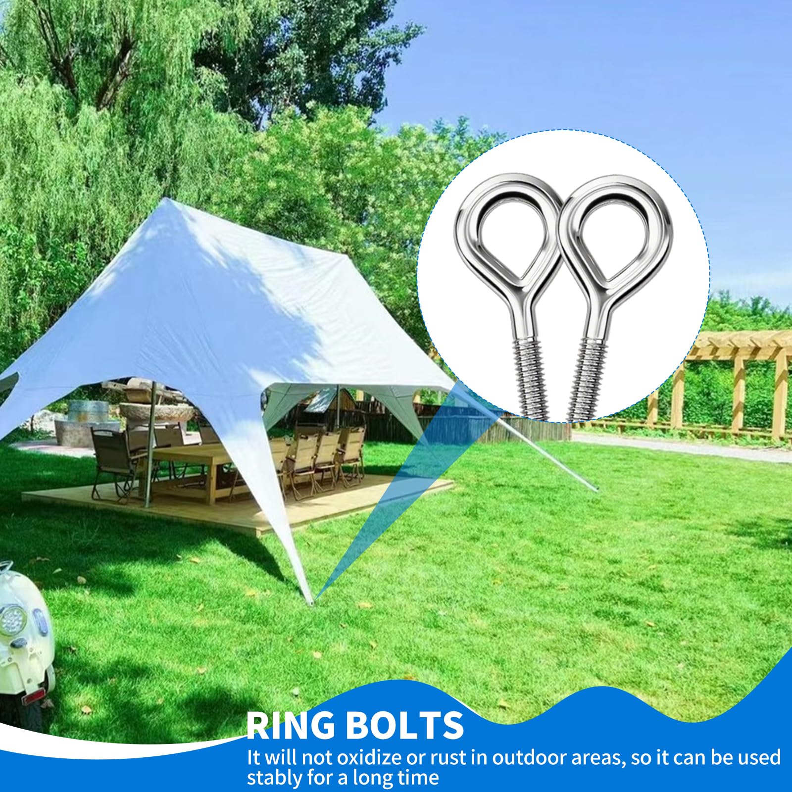 12 viti ad anello M8, viti ad occhiello in acciaio inox 90 mm, dado ad anello M8, vite per occhi lunghi, per amache, tende da sole, poltrone sospese, sedie a dondolo, cavo fisso