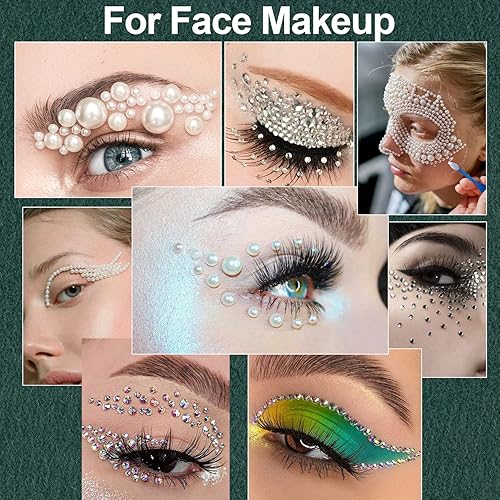 Miniatura 5 de 4320 gemas faciales con pegamento, cuentas de colores y diamantes de imitación redondos de cristal AB y transparentes, perlas blancas y beige con