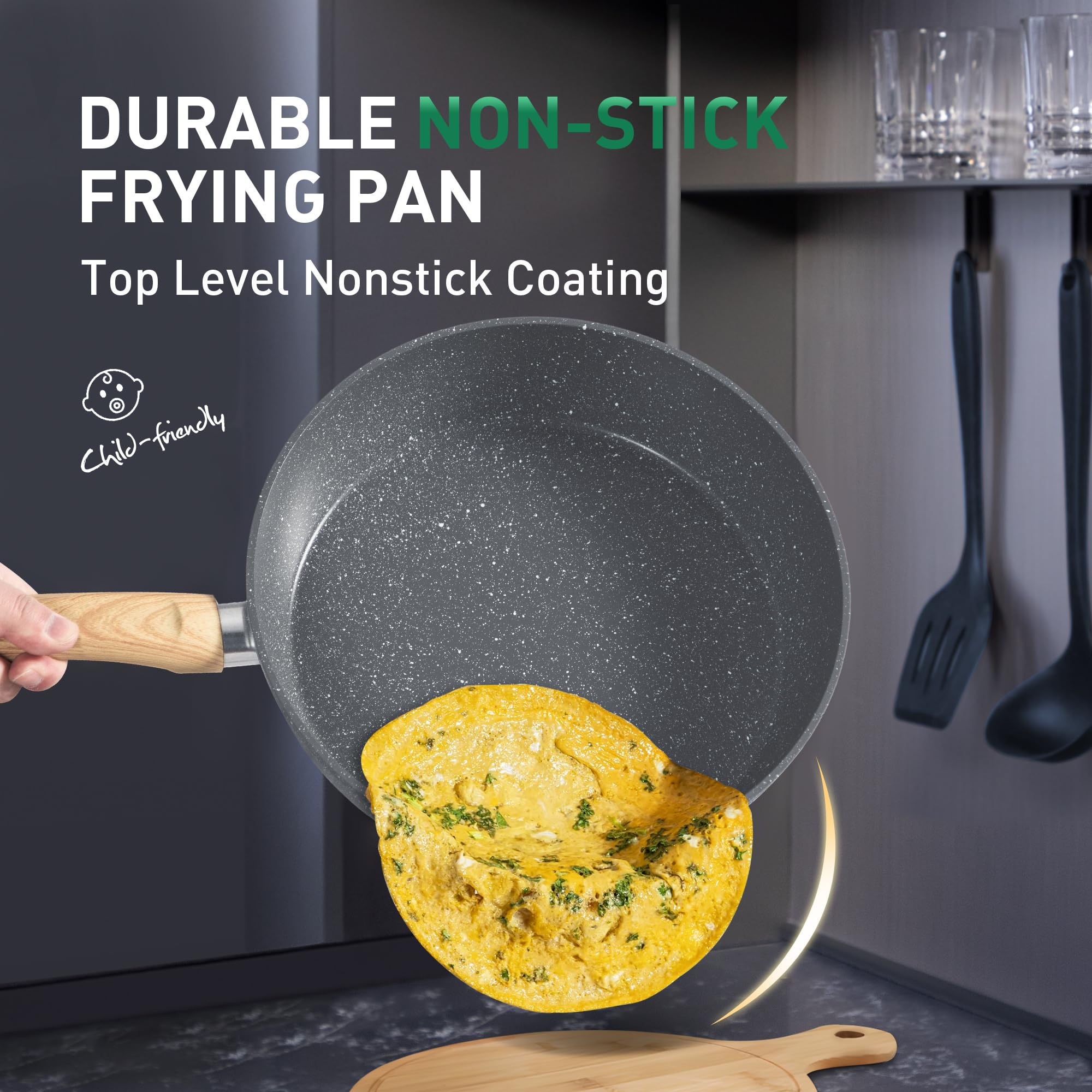 Kitchen Academy Set di pentole e padelle, 12 pezzi, con rivestimento antiaderente, set di pentole e padelle per induzione, fornelli a gas e microonde, grigio, KA-CS01-001