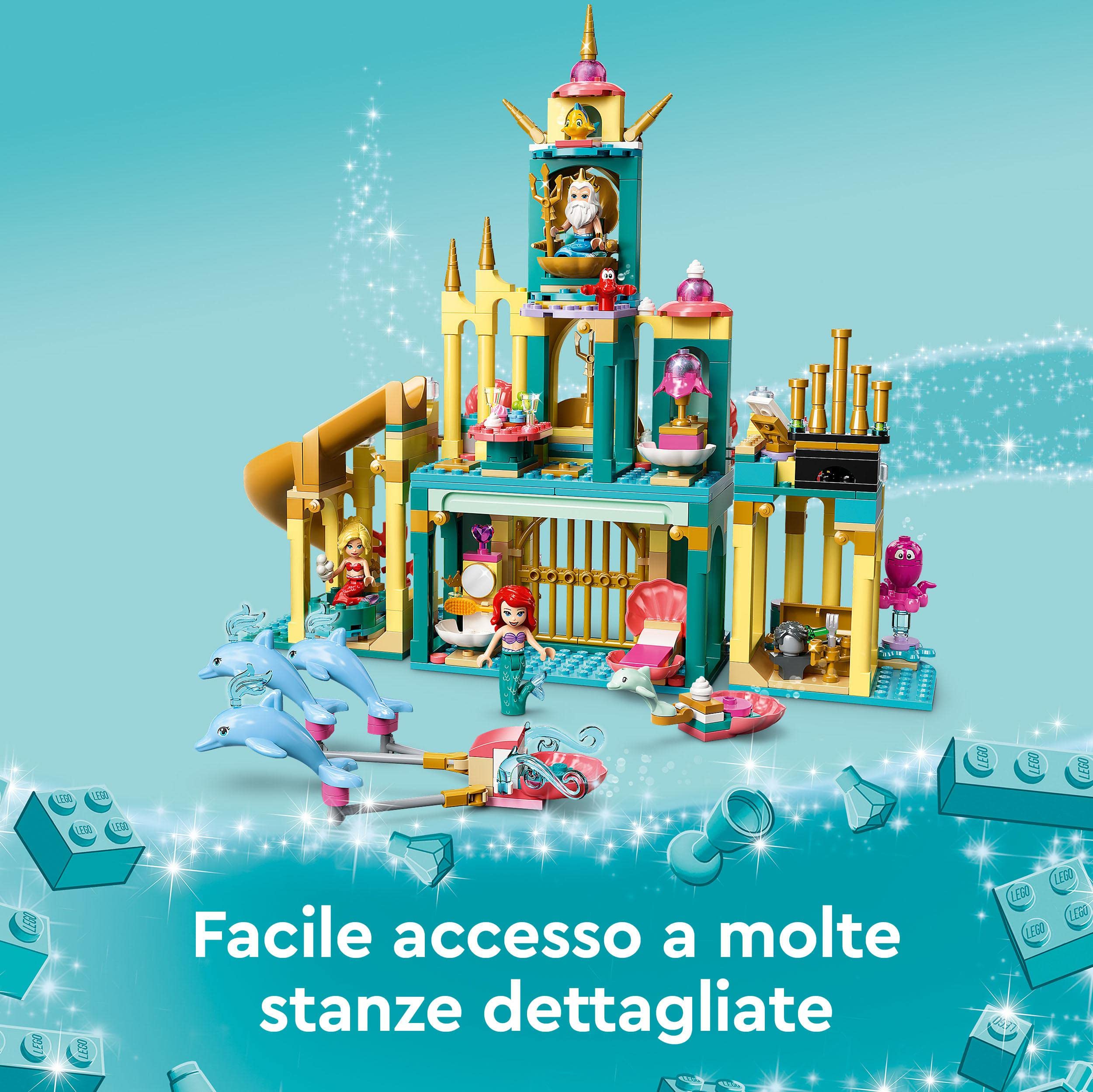 LEGO 43207 Disney Il Palazzo Sottomarino di Ariel, Castello Giocattolo con Mini Bamboline della Sirenetta, Giochi per Bambini dai 6 Anni in su