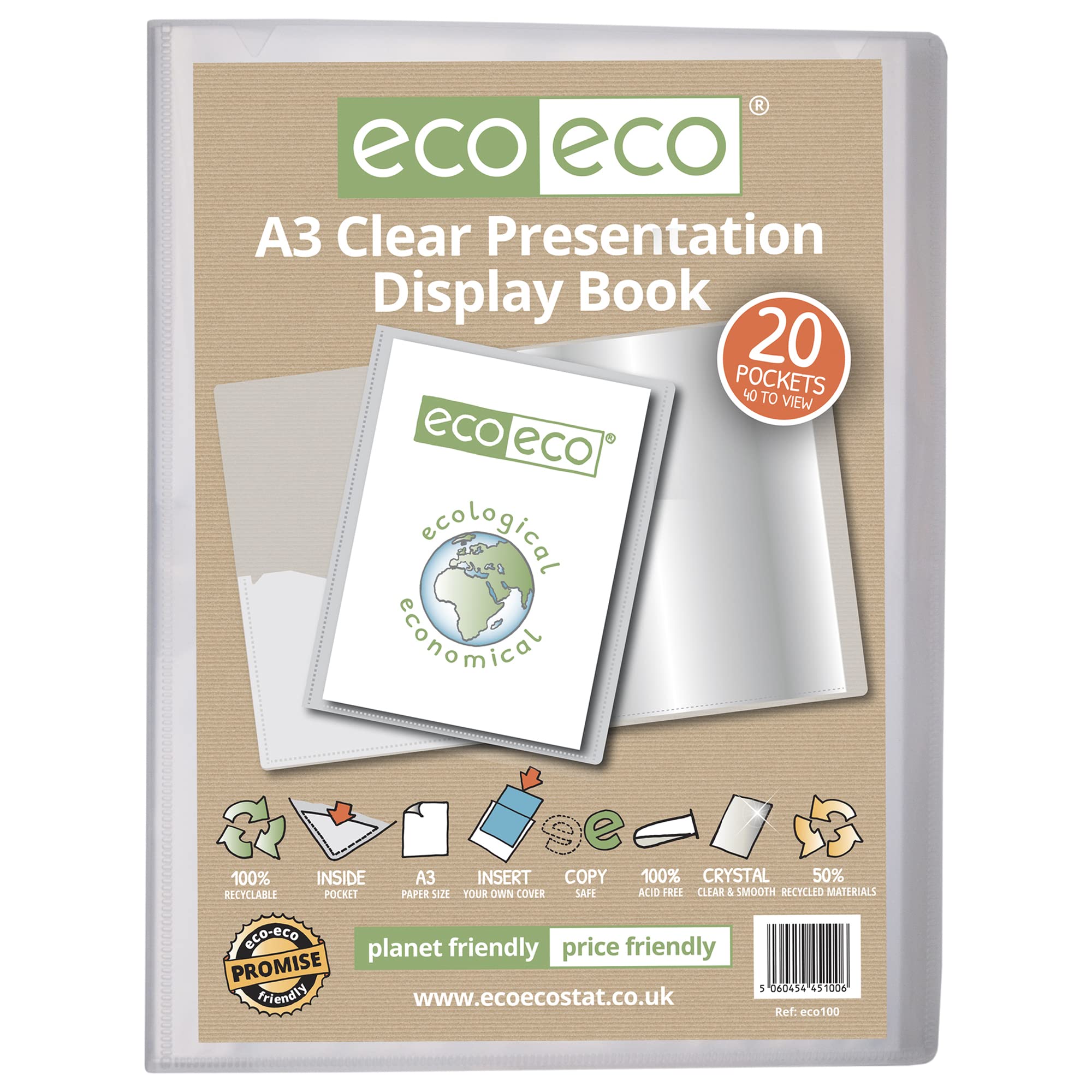 eco eco A3 20 Pocket Presentation Display Book Clear Home Office