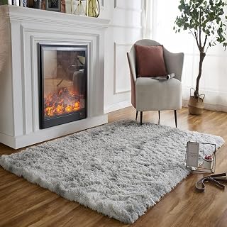 Kinderteppich Hellgrau 60x120cm rutschfest Teppich für Lounge | Flauschig, Hochflor , Rutschfeste, Hochwertiger Schaumstoff, Jugendzimmer Mädchen, für Wohnzimmer, Schlafzimmer, Kinderzimmer
