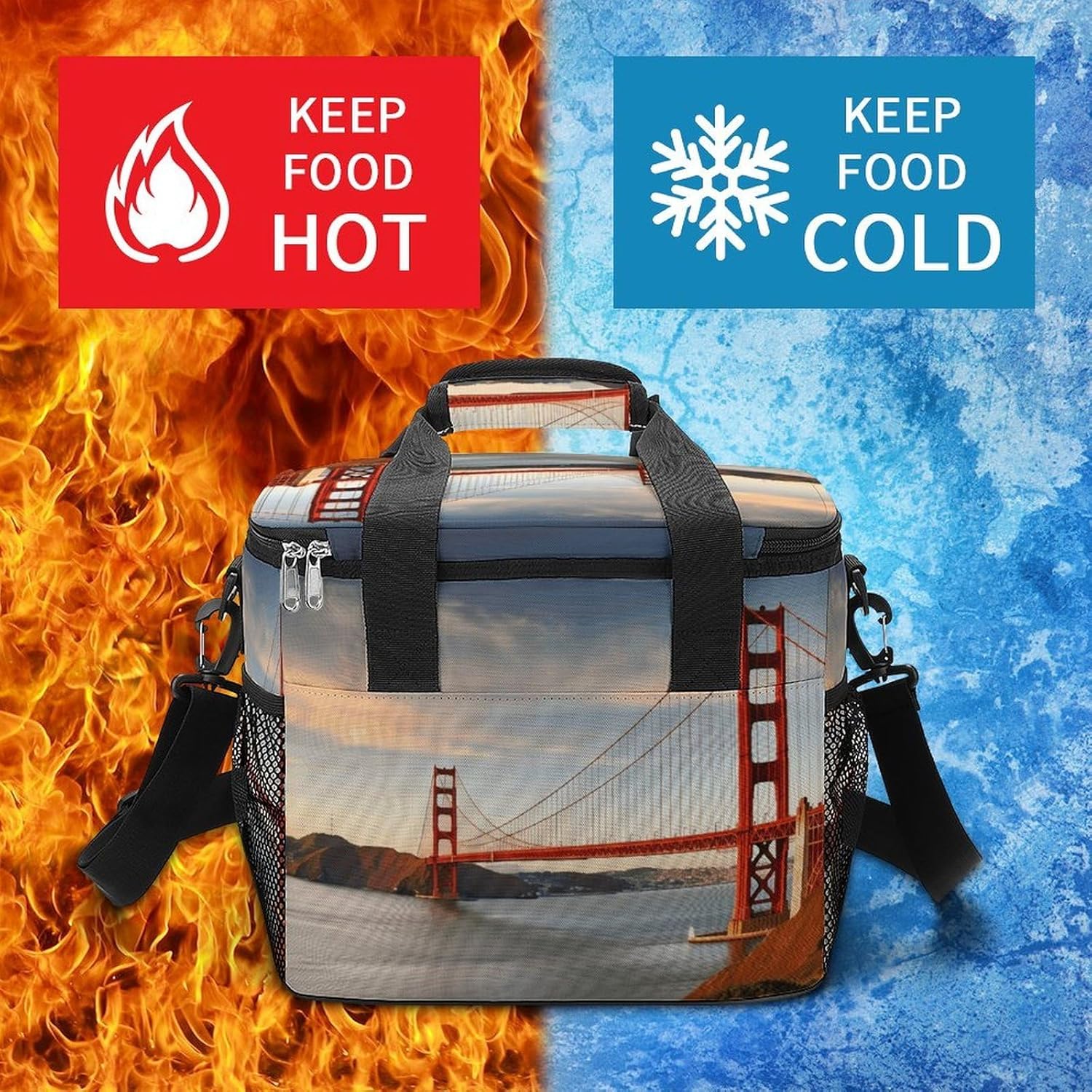 Golden Gate Bridge Cooler Bag Portable Insulated Lunch Bags Leakproof Ice Chest Large Capacity Soft Cooler Tote for Picnic Camping Work Travel Keep Food Drinks Fresh 22.5L