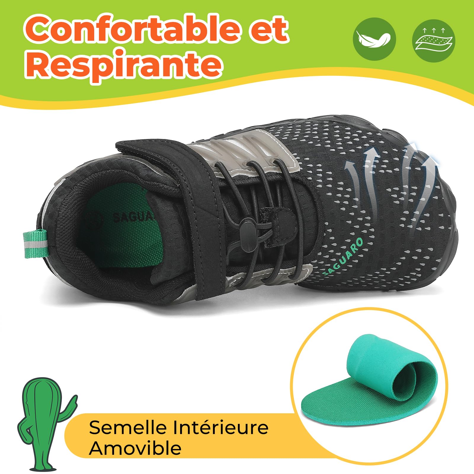 SAGUARO Chaussures Minimaliste Enfant Barefoot Semelle Zero Drop Noir EU 24-36