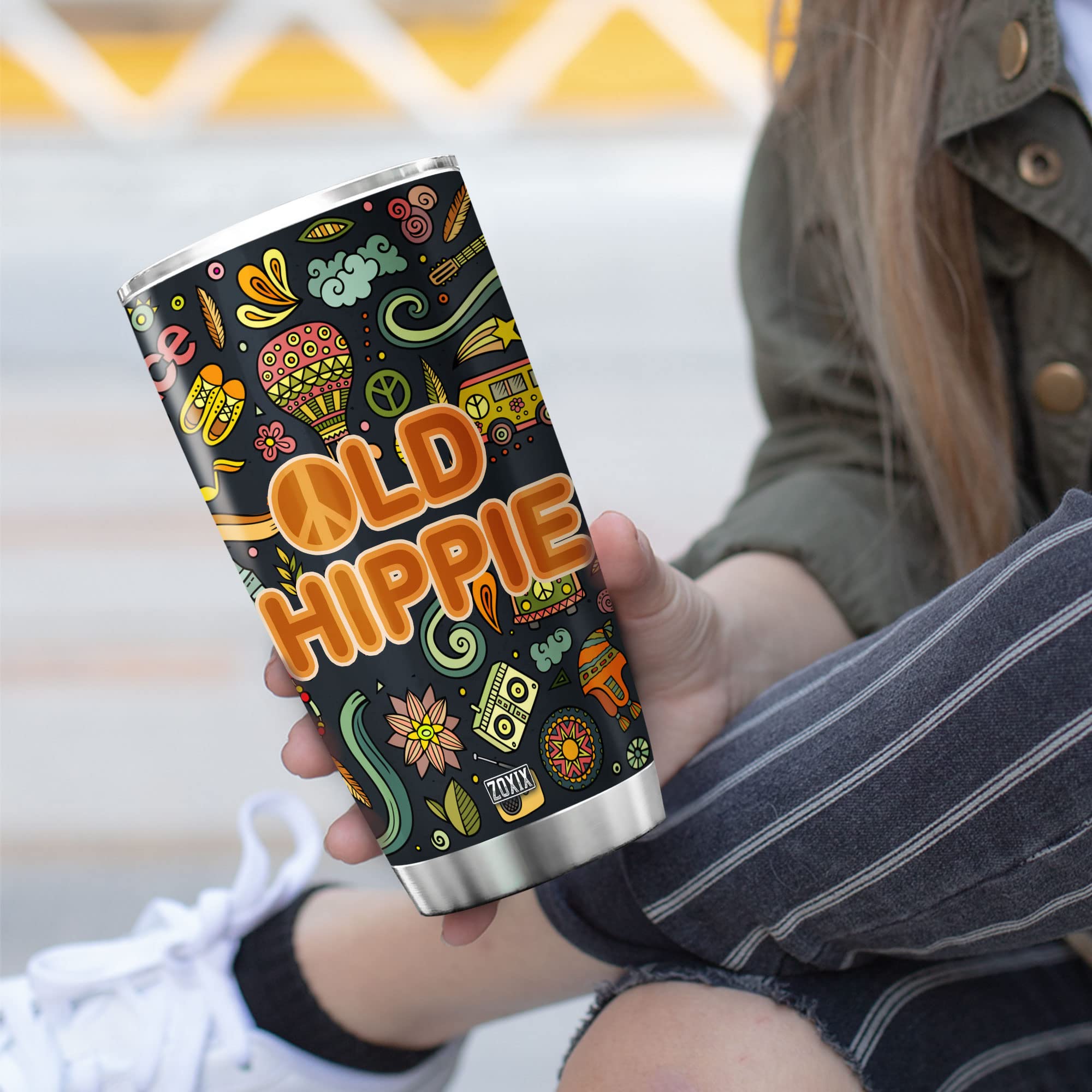 Amazon.com: ZOXIX 老嬉皮旅行不倒翁不鏽鋼杯附蓋20 盎司(約