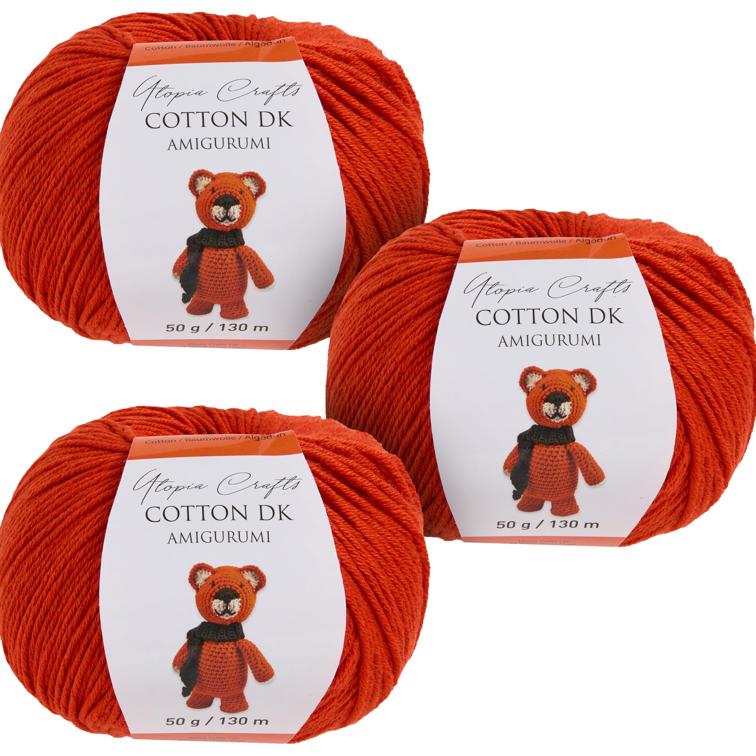Utopia Crafts Amigurumi Cotton DK Yarn for Crochet and Knitting 50% Cotton, 50% Acrylic Blended, 3X 50g (Orange)