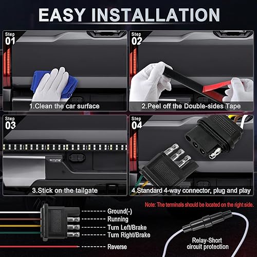 Miniatura 2 de LivTee Barra de luz para puerta trasera de camión, 60 pulgadas, tira de LED con freno rojo, luces de giro inversas, color blanco, rojo, accesorios