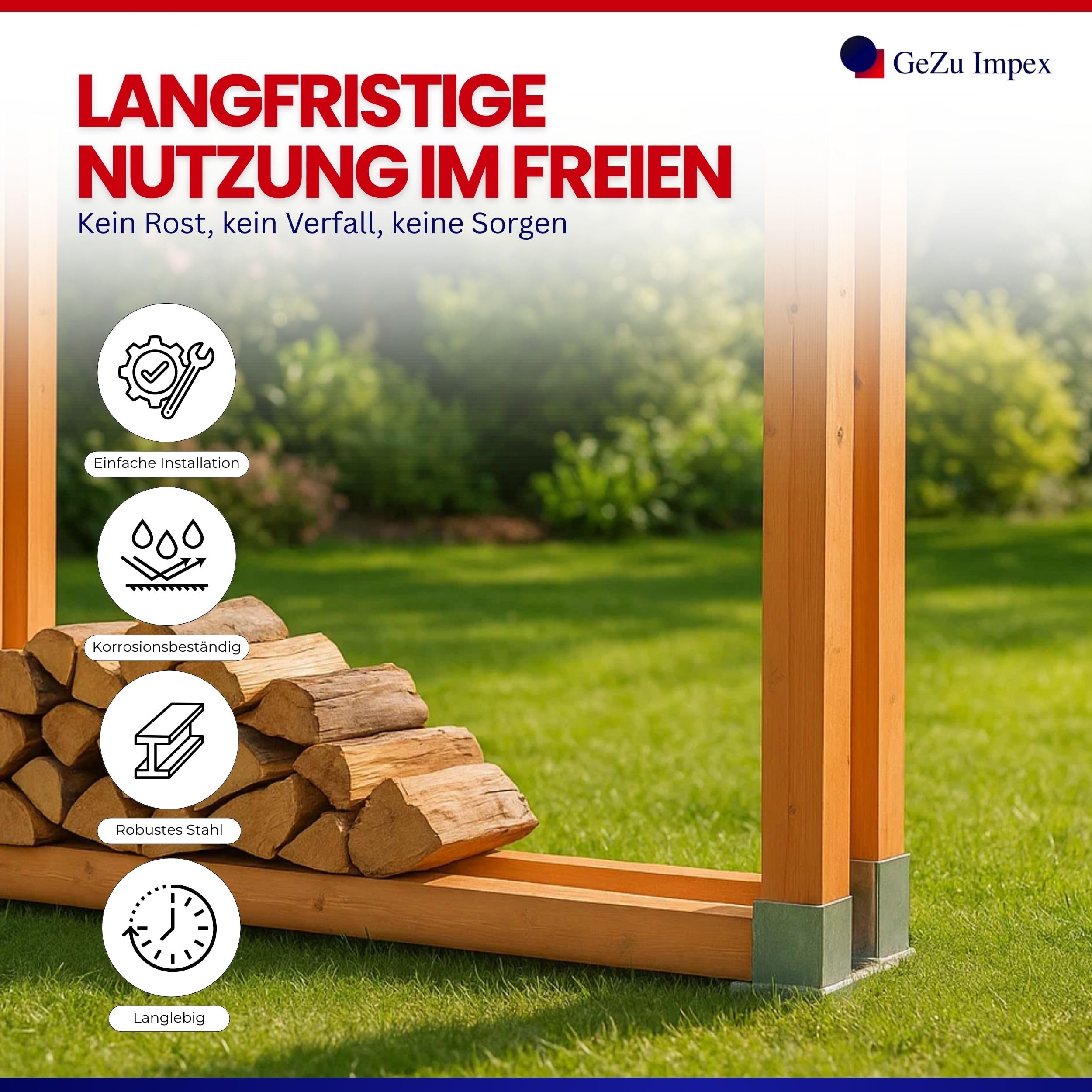GeZu Impex Holzstapelhilfe 340 x 100 x 150 mm Set à 4 Feuerverzinkt Brennholzstapelhalter Stapelhilfe Holzstapelhalter Kaminholzregal