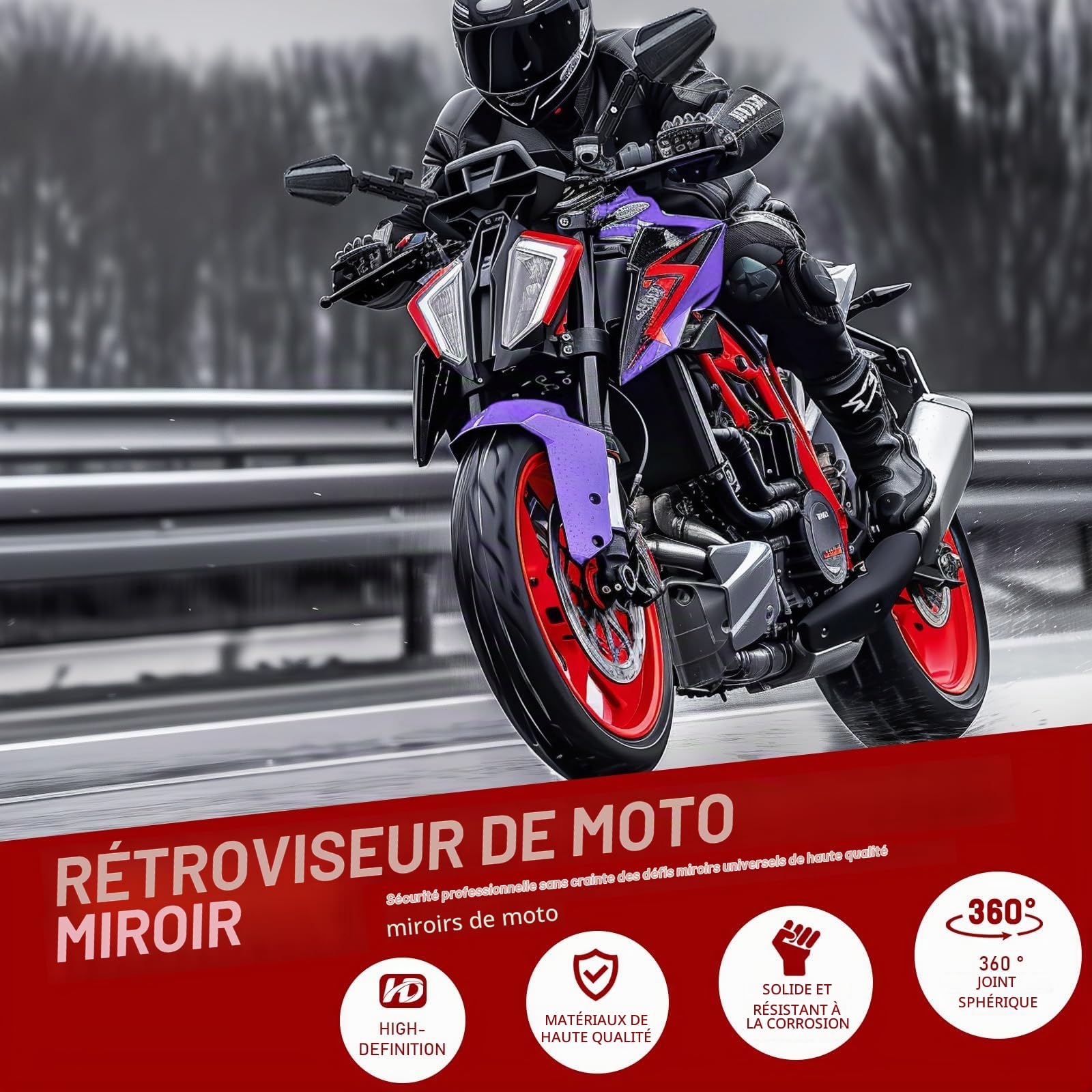 DREAMIZER Rétroviseur Moto Adventure E24, Universel Rétroviseur Moto Pliable 360 ​​​​Enduro Rétroviseur avec guidon 22 mm vis M8/M10 Compatible avec Street Dirt Electric Bike Ebike Scooter ATV Quad