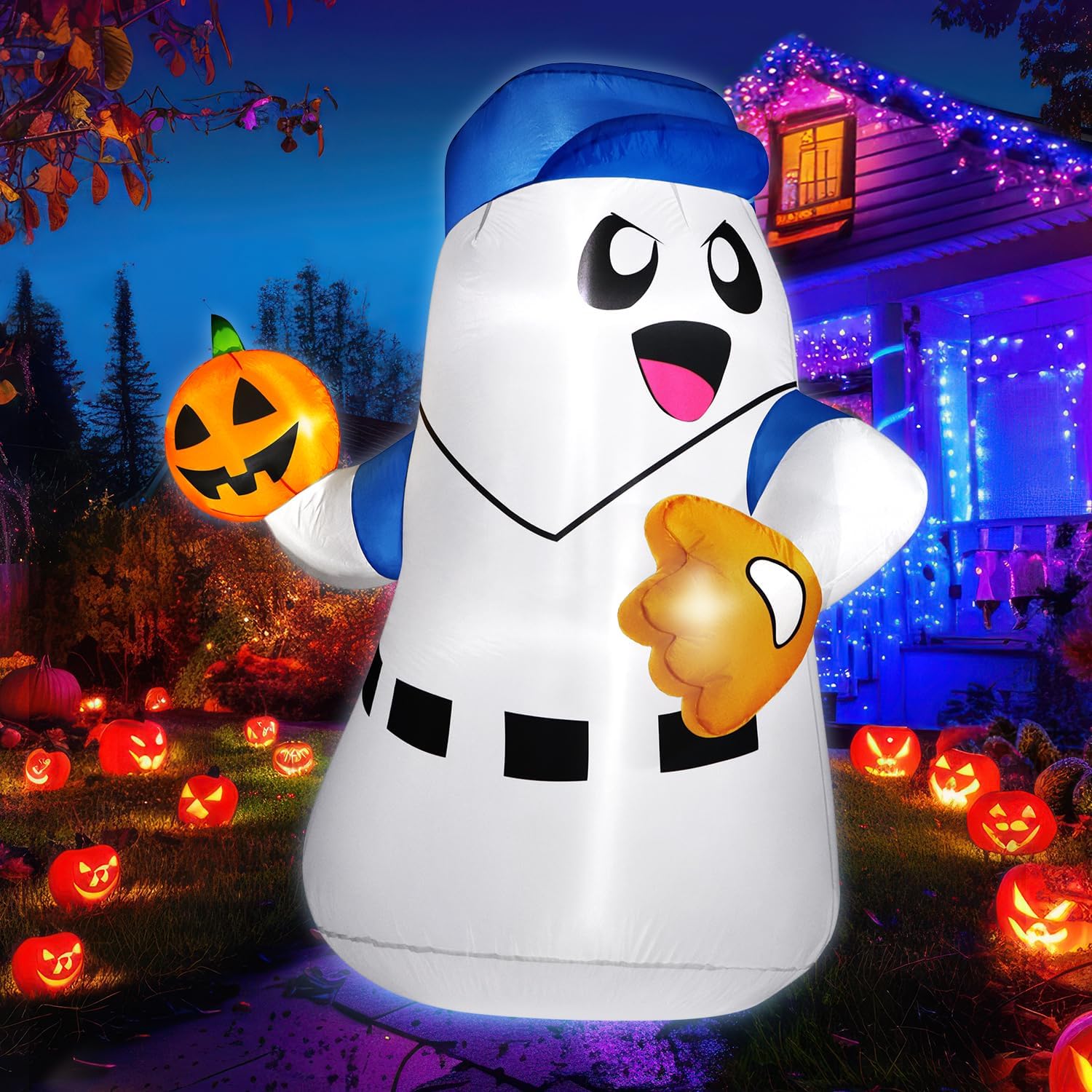 5ft Ghost Pitcher Inflatable with LED Pumpkin