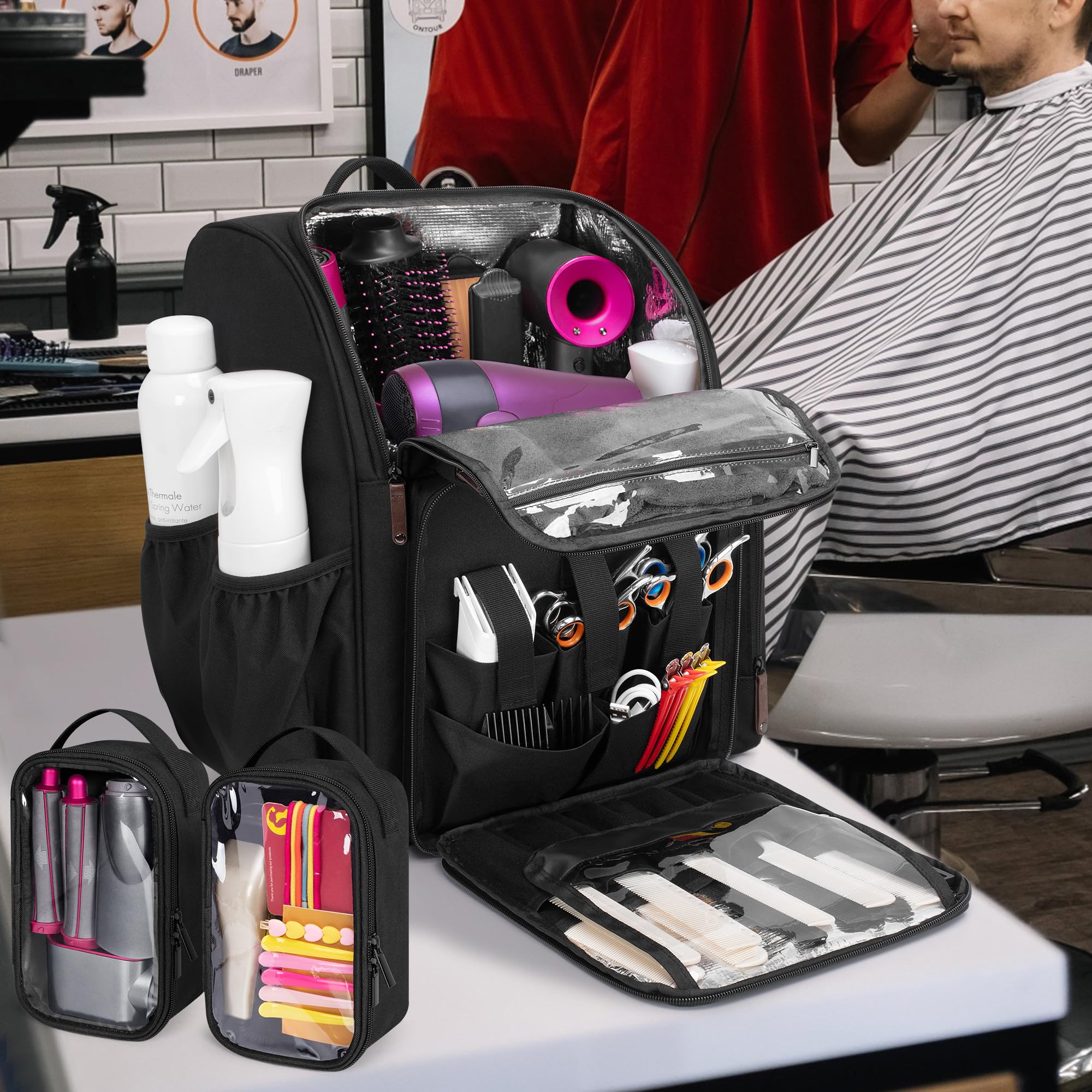 BAFASO Mochila de Peluquería Aislamiento, Bolsa de Viaje para Peluquería para Divisor Semidesmontable y Dos Bolsillos Extraíbles (Sin Accesorios), Negro