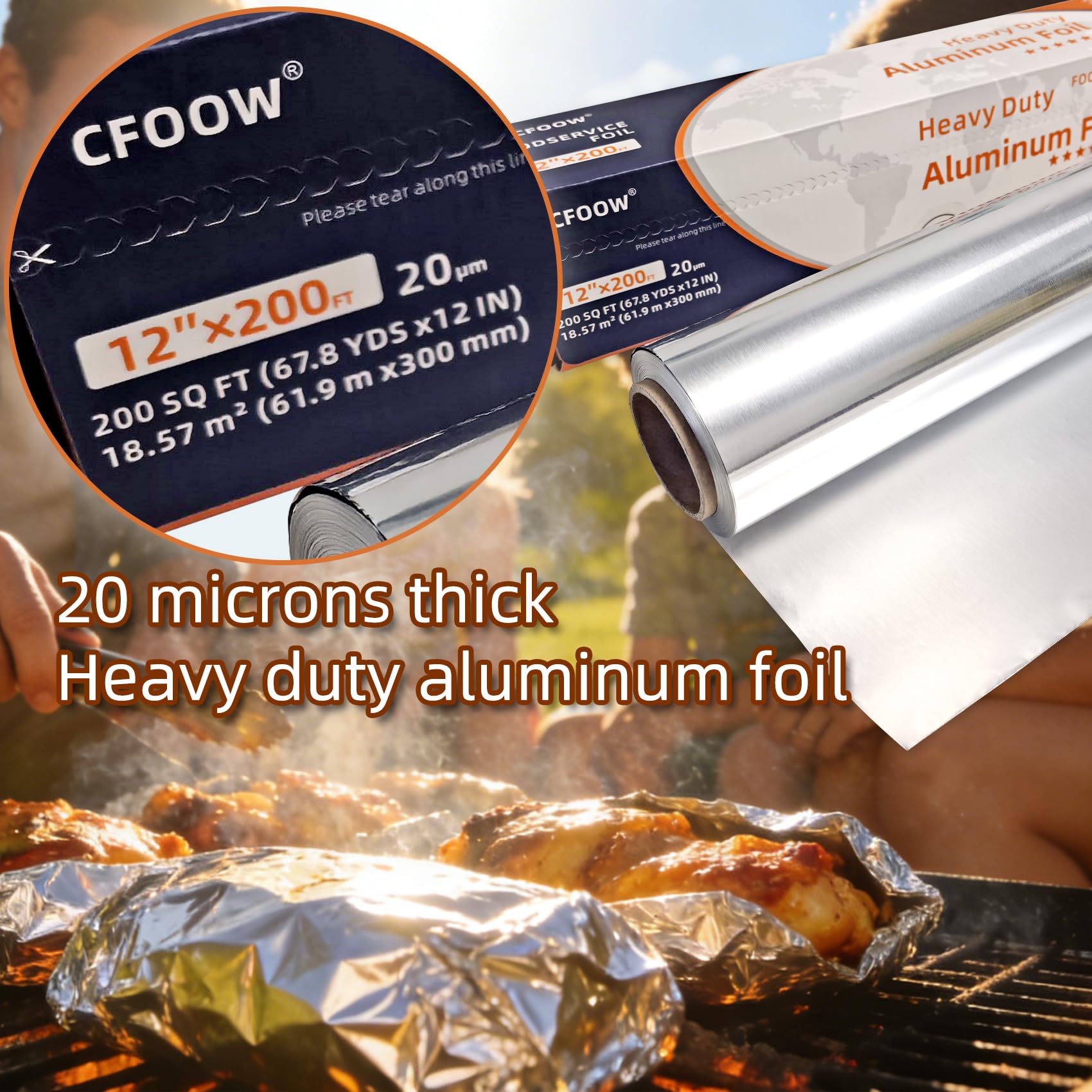 Carta Alluminio Extra Resistente – Spessore 20 Micron – 30 cm x 60 m – Per Airfryer, Forno & Barbecue – Con Taglierino Integrato – Qualità Professionale