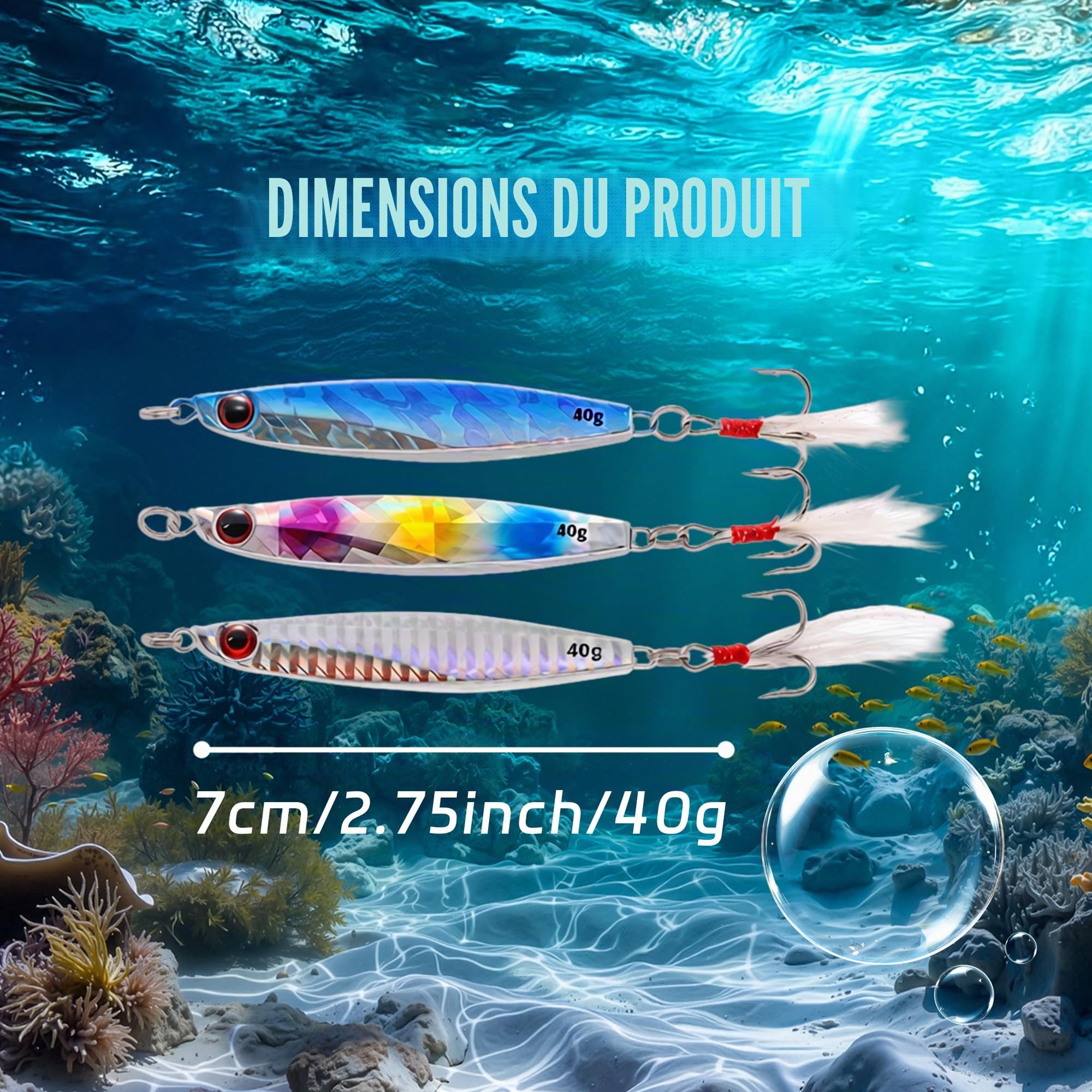 Lot de 7 leurres de pêche en métal Swimbait, Spinnerbait pour eau salée, truite douce, saumon, basse, truite, hameçon triple 40 g