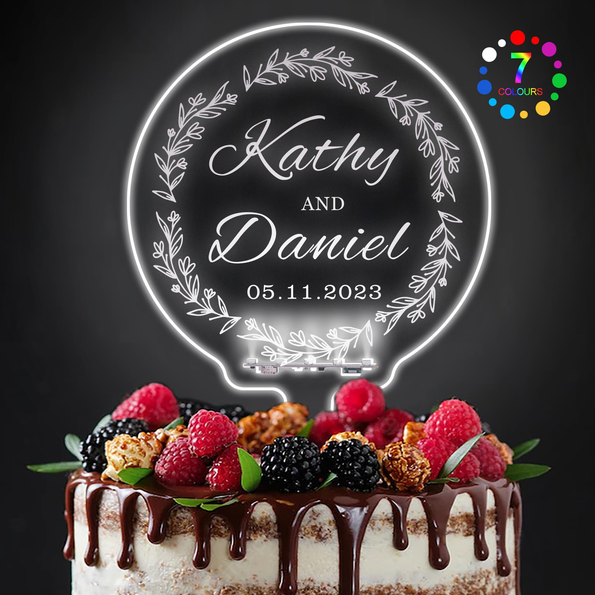 LED Personalized Wedding Cake Toppers 7 Colour Changes Light Up Cake Topper Wedding Bride and Groom Anniversary Cake Toppers MR & MRS Cake Decorations