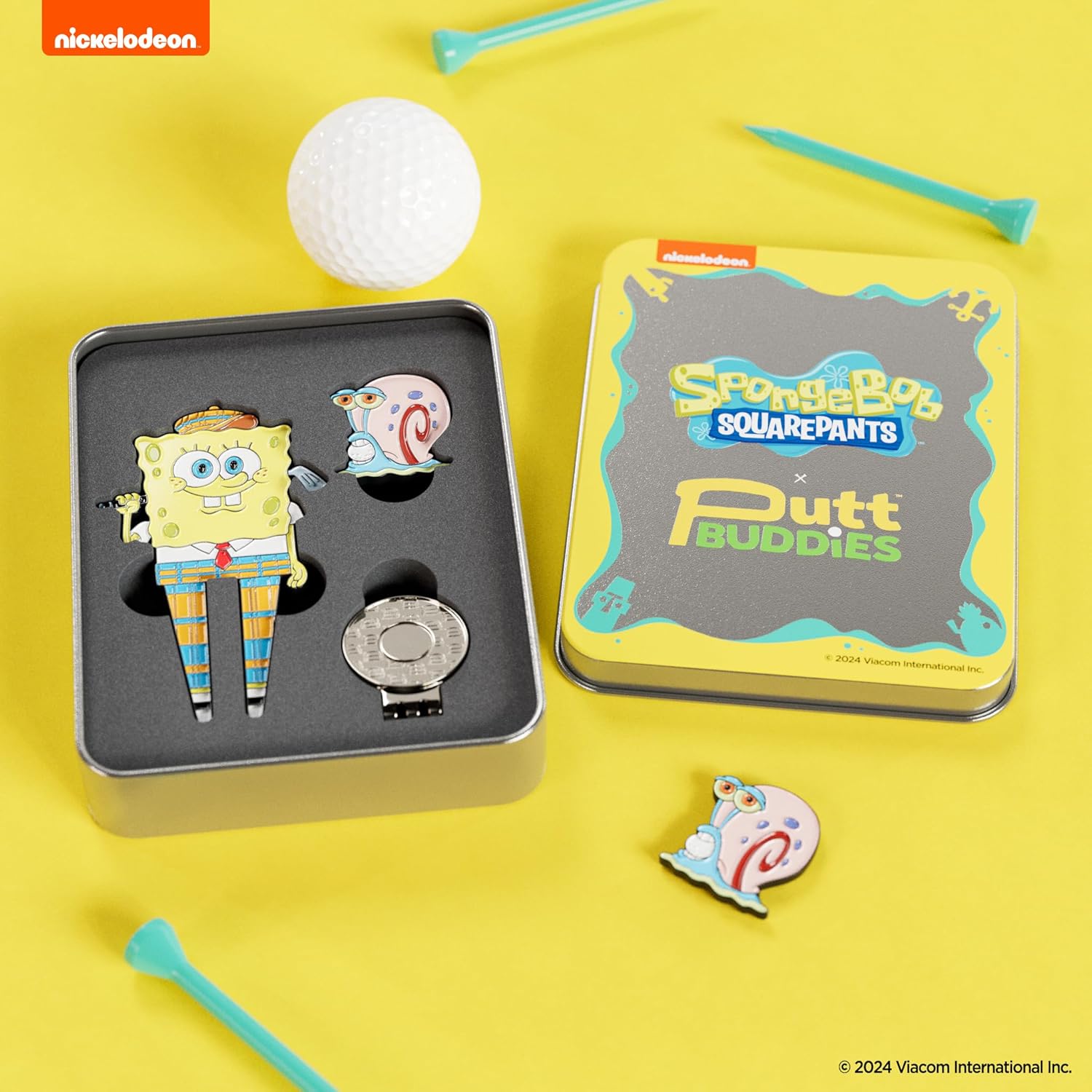 Officially Licensed Spongebob Squarepants Divot Tool and Gary Ball Marker Gift Set with Magnetic Hat & Pants Clip, Collectible Protective Tin, Golf Accessories for Fans and Golfers