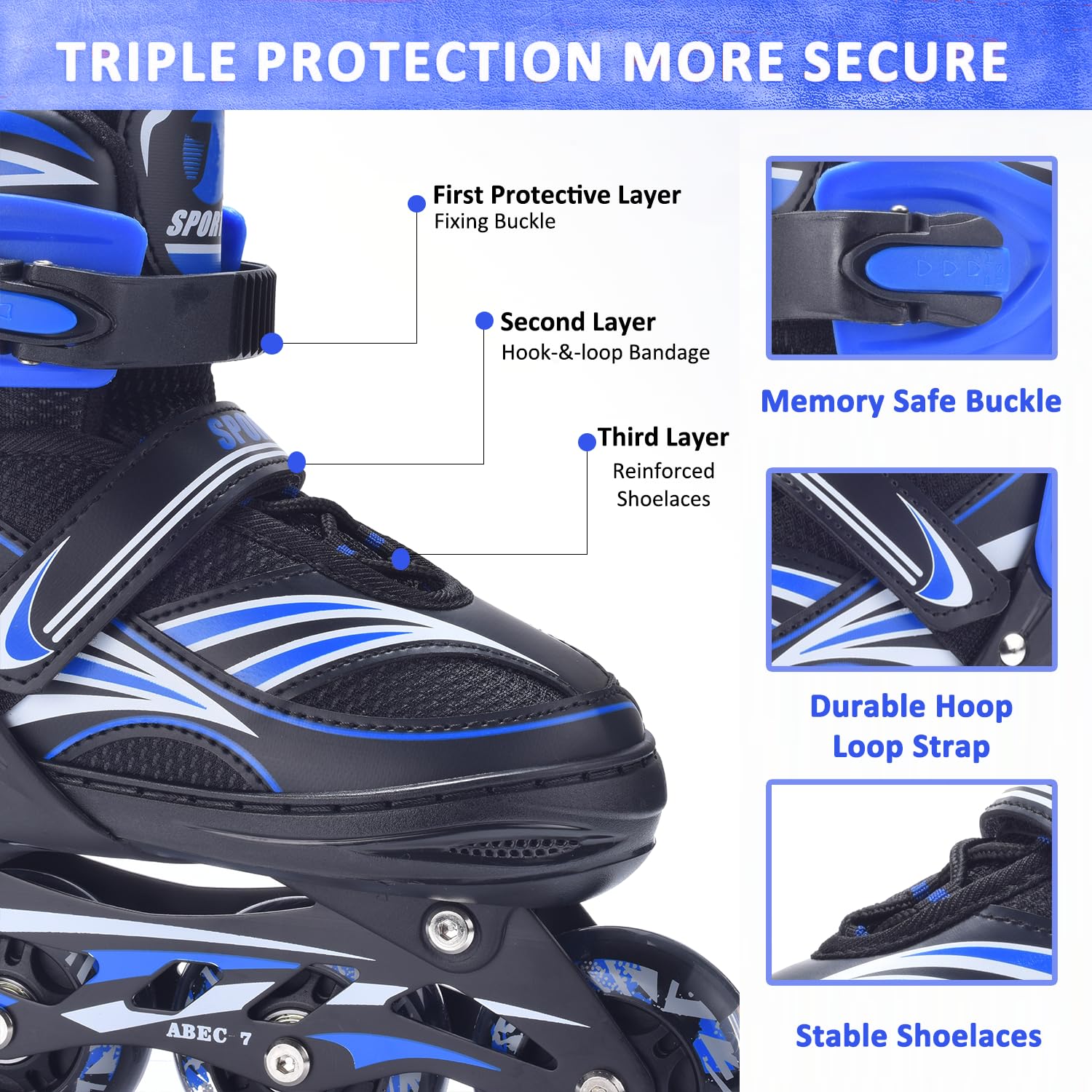 ERNAN Rollers en Ligne,Patins à roulettes en Ligne Réglables pour Enfants Filles Garçons Débutants,Patins à roulettes en Ligne avec Roues LED Idéales pour Les Garçons Filles Homme Femme - 5