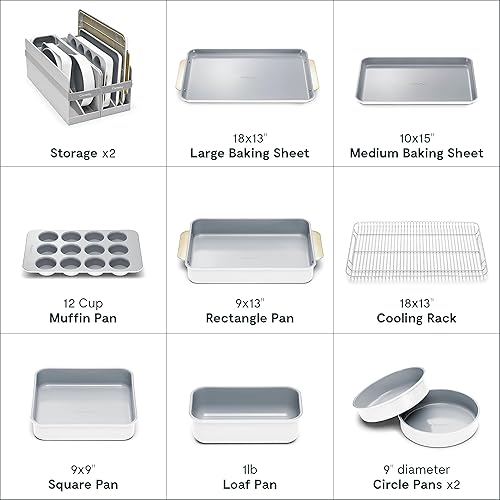 Miniatura 4 de Caraway Juego de utensilios de cerámica antiadherente para hornear (11 piezas)  bandejas para hornear, bandejas para hornear, estante de