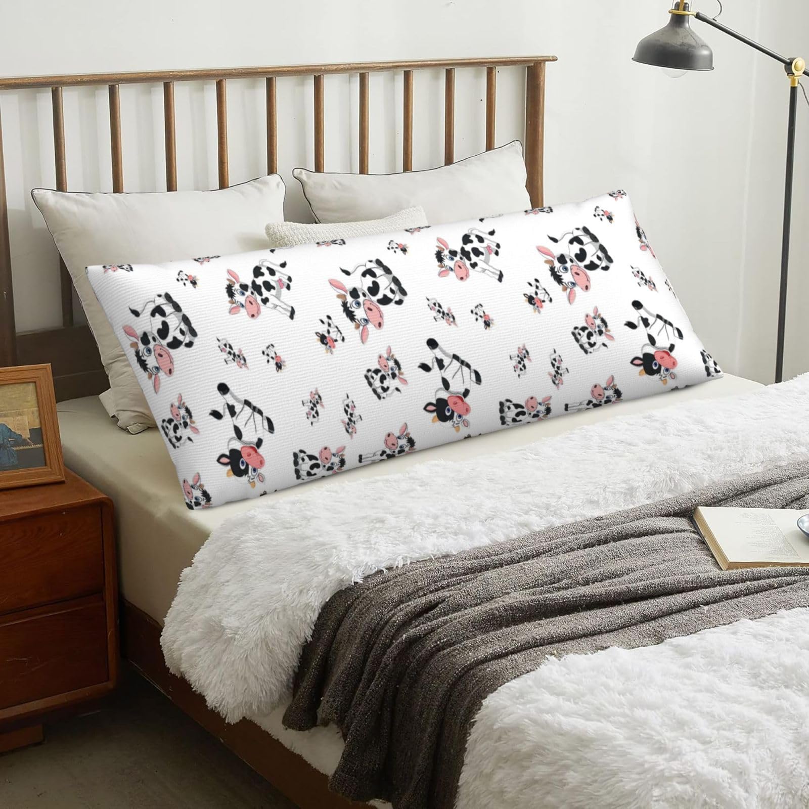 Cartoon Cows, Body Pillow Cover with Zipper,Long Body Pillowcase 20 x 60 in