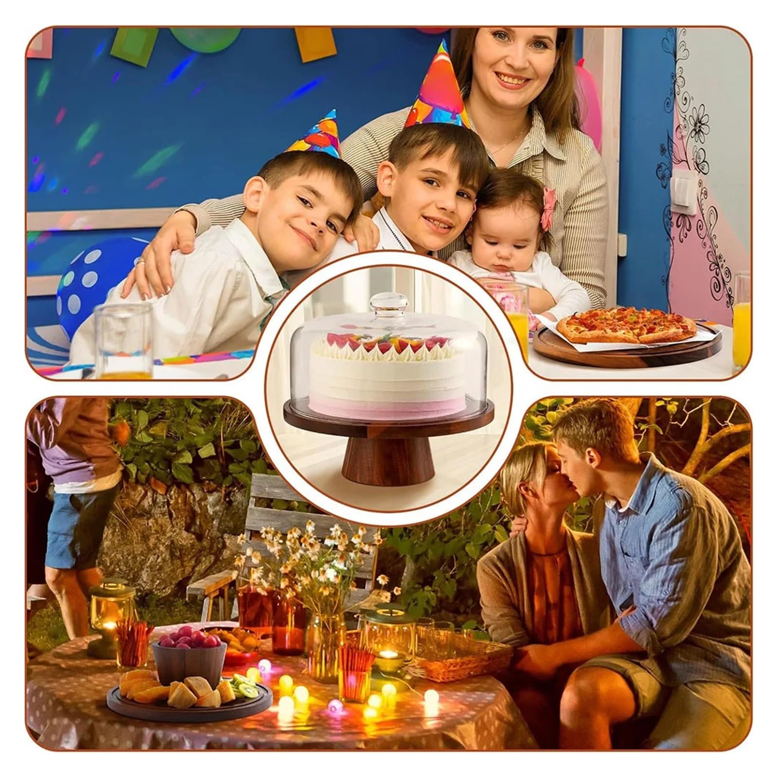 Générique Support à gâteau en bois d'acacia avec couvercle en verre 12"