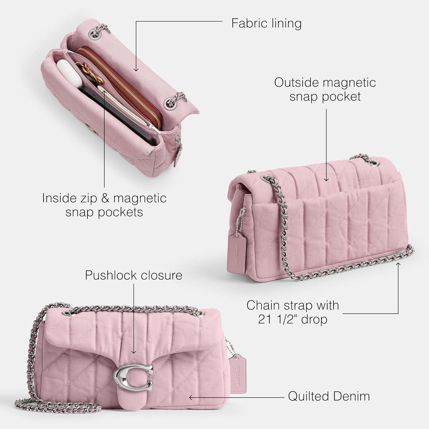 COACH Quilted Colored Dye Denim Tabby Shoulder Bag 26 - Image 3