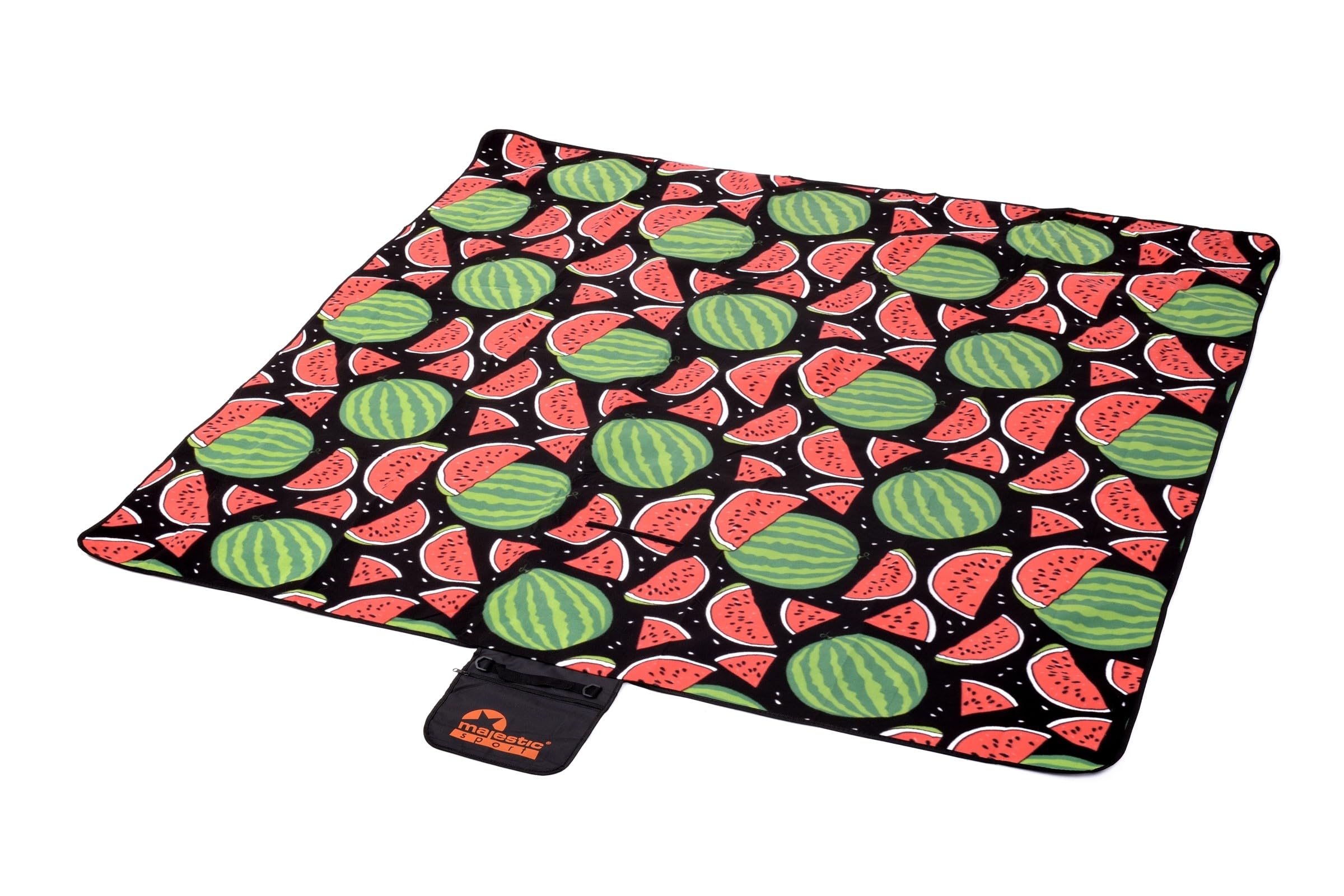 Couverture de Pique-Nique pour 4 Personnes Facile à Nettoyer - Polaire Douce et agréable au Toucher - Poche zippée - Bandoulière - 200 x 200 cm - Pastèque