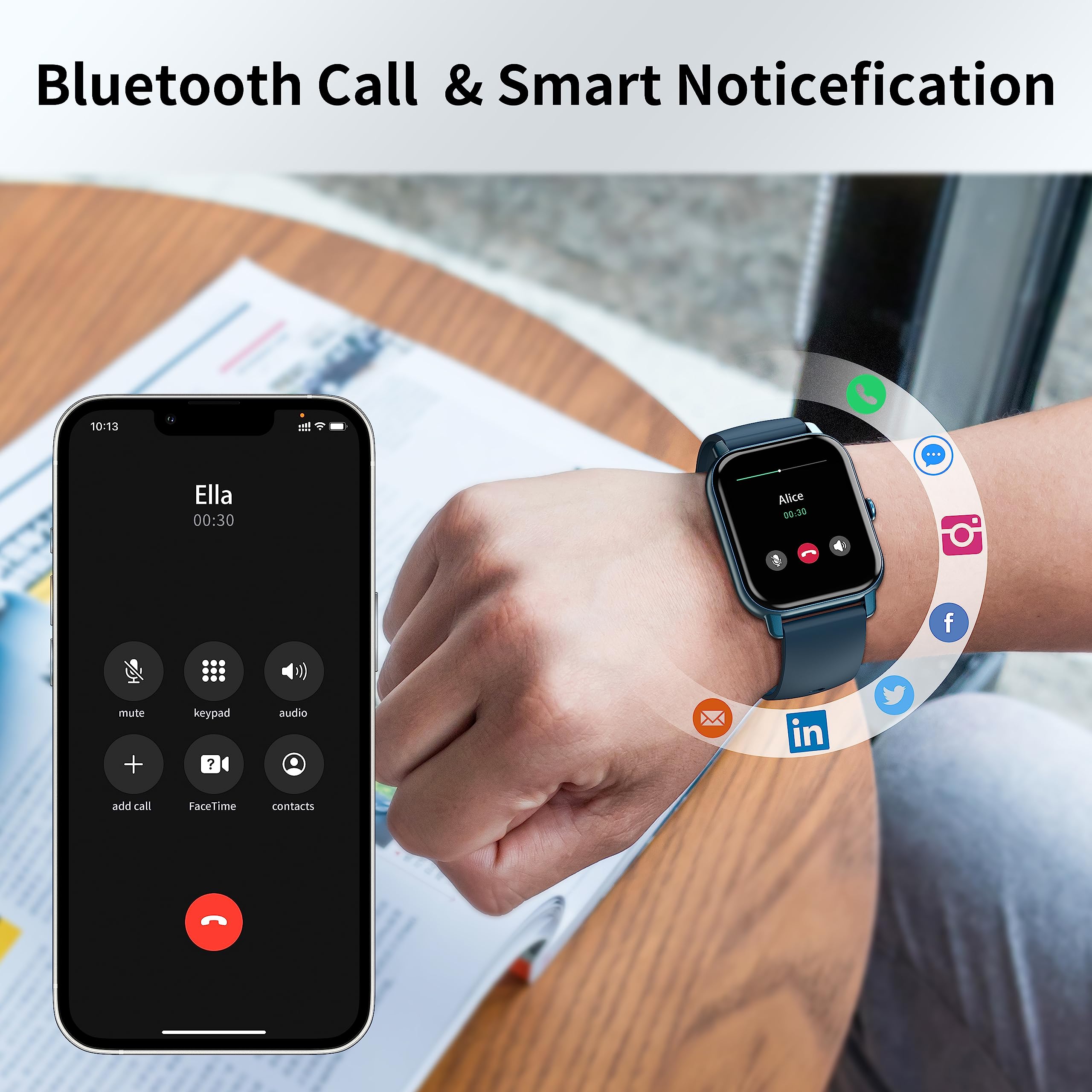 dotn Smartwatch Uomo Donna Effettua/Risposta Chiamate, 1.85" Orologio Smartwatch 112 Modalità Sonno Cardiofrequenzimetro Sportive Orologio Digitale, Impermeabile IP68 Smart Watch Android IOS, Blu
