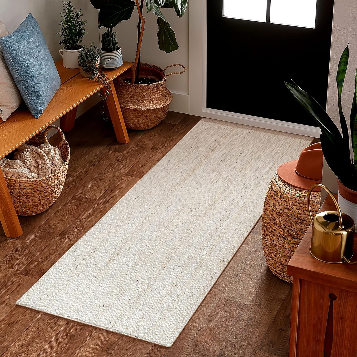 DANGAYACH ART Indian Handmade Braided White Natural Jute Area Rug, Eco-Friendly Jute Rug, Handcrafted Jute Rug Size- 2.6 x 6 Feet (78 cm x 180 cm)