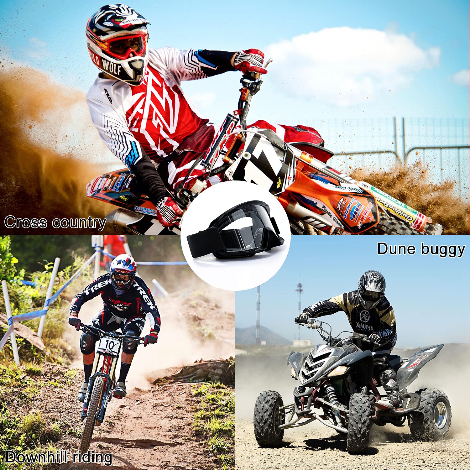 AVV Occhiali da moto per uomo e donna, antivento, per ATV, Dirt Bike, anti UV, per equitazione, MTB, motocross