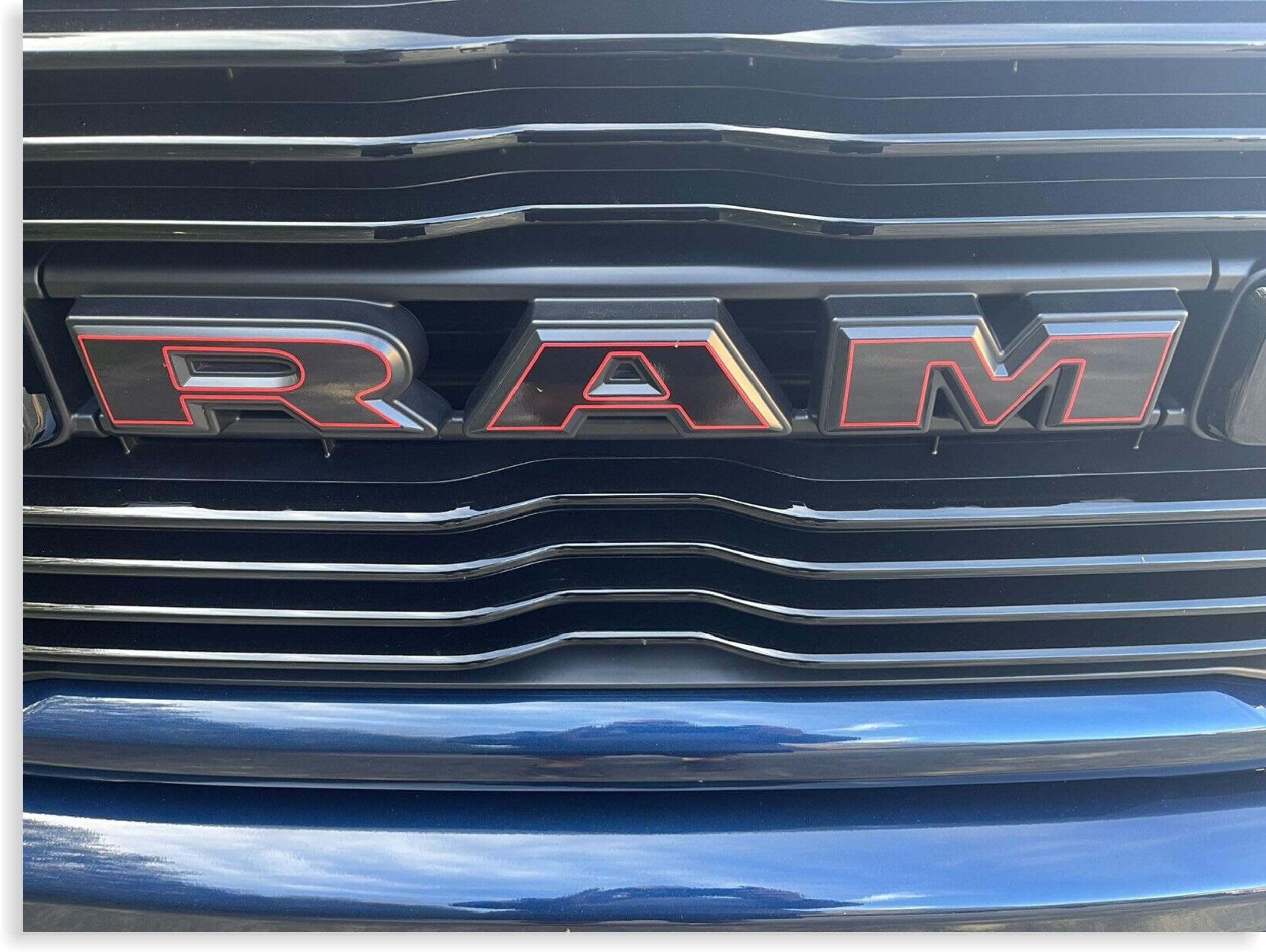 Reflective Concepts RAM Grille Emblem Overlay Decal 2019-2024 Ram 1500, NOT for Classic or TRX (Color: Black w/Red Outline)