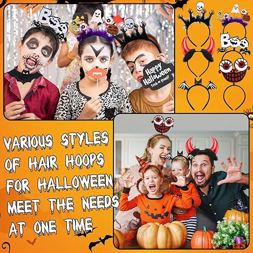 Miniatura 6 de 24 diademas de Halloween a granel, calavera, calabaza, bruja y araña, diademas de telaraña, globo ocular, murciélago, esqueleto para Halloween,