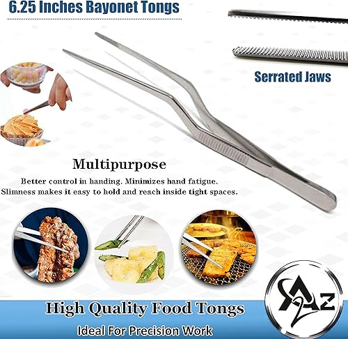 Pinzas profesionales de acero inoxidable culinario de 6.25 pulgadas con punta dentada compensada, pinzas para servir chapado o presentación de Pinzas profesionales de acero inoxidable culinario de 6.25 pulgadas con punta dentada compensada, pinzas para servir chapado o presentación de