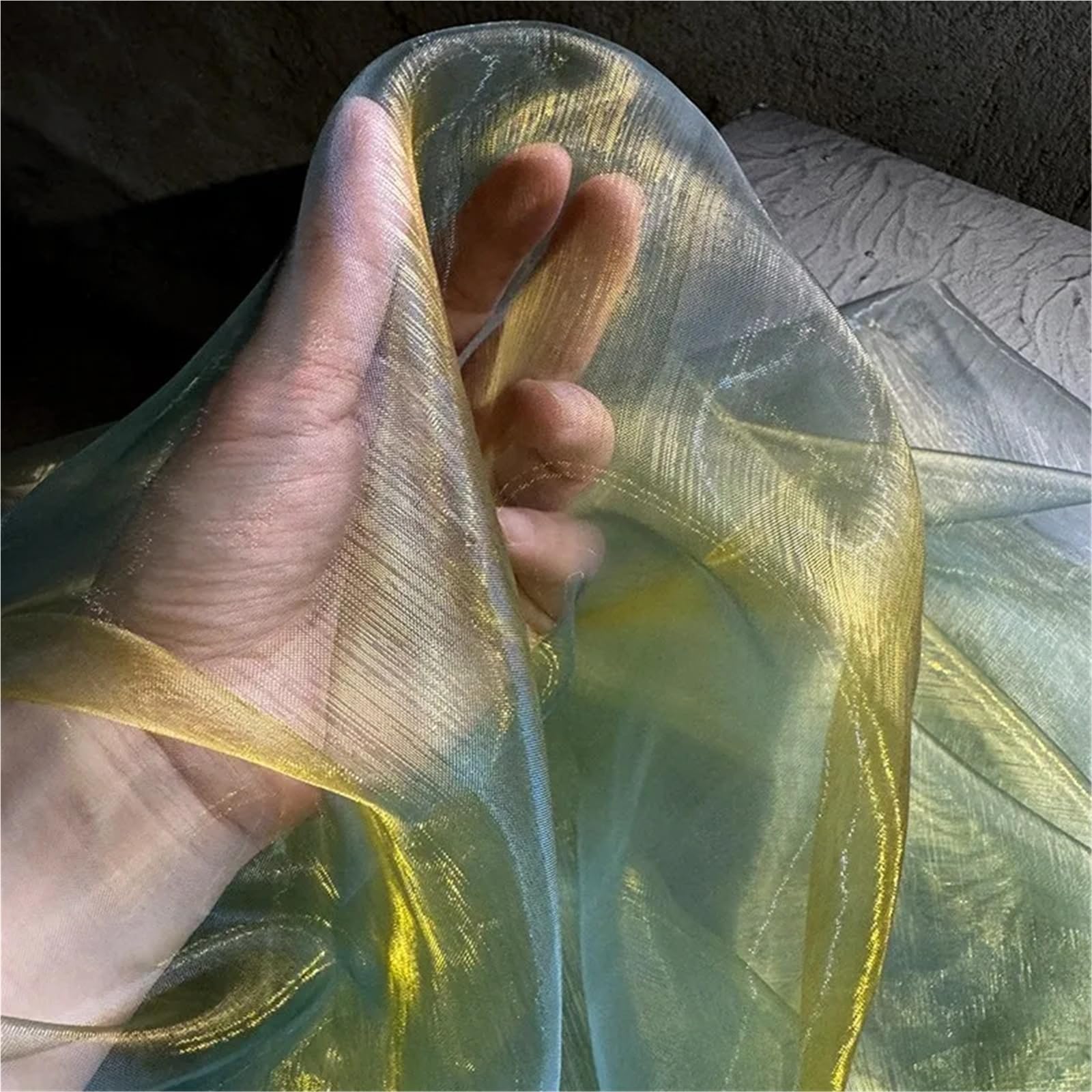 Blue Green Organza Laser Fabric Yarn DIY Handmade Clothing Dress Wedding Gradient Color Background Clothing Fabric for Sewing(Rose RED)