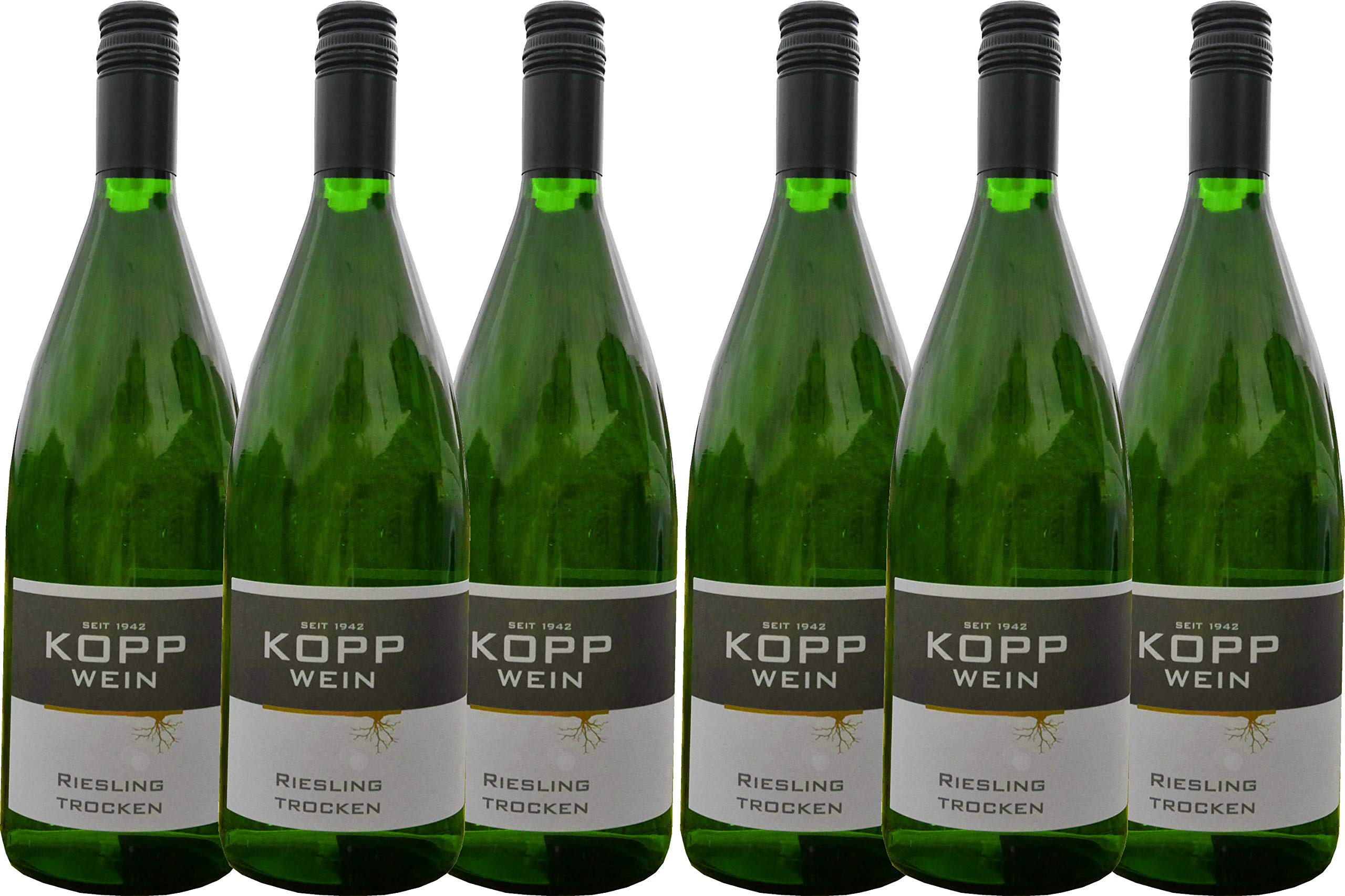 6 Flaschen 2023er Riesling trocken Weißwein Deutscher Qualitätswein 1L, direkt vom Erzeuger: Weingut Kopp in Ranschbach
