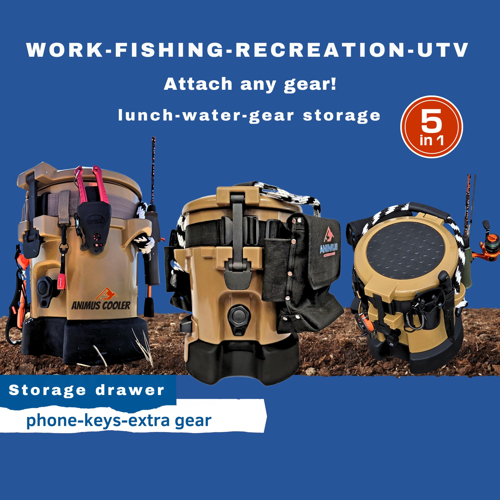 Animus Cooler- Built in Organization Bucket Cooler for Lunch, Water and Gear. Ideal for Mining, Construction, Fishing & Outdoors. Durable & Insulated