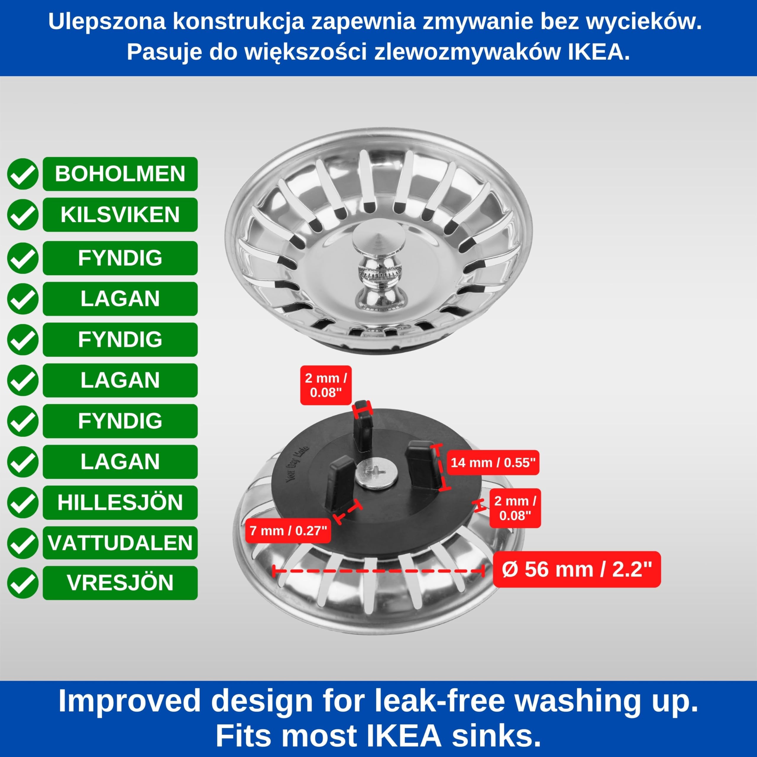 Koszyk sitka do zlewozmywaka, 2 szt, Ø 79,3 mm, kompatybilny z syfonami IKEA ATLANT i DOMSJÖ, koszyk sitka z gumową uszczelką na trzech nóżkach, część zamienna do zlewozmywaka Atlant i Domsjö