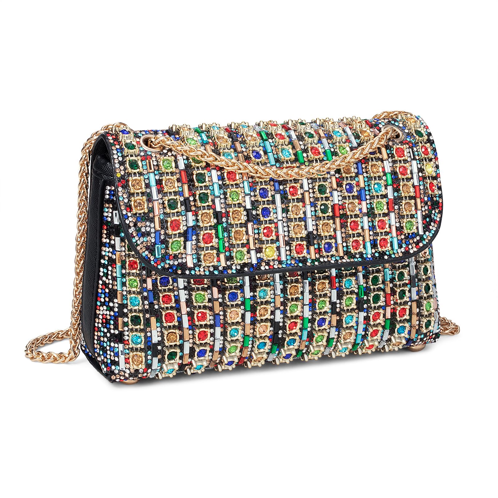 Gets Sparkly Rhinestones Clutch Purses for Women Purses and Handbags for Wedding Party Evening Crossbody Bag with Chain (1-Multi-Colored)