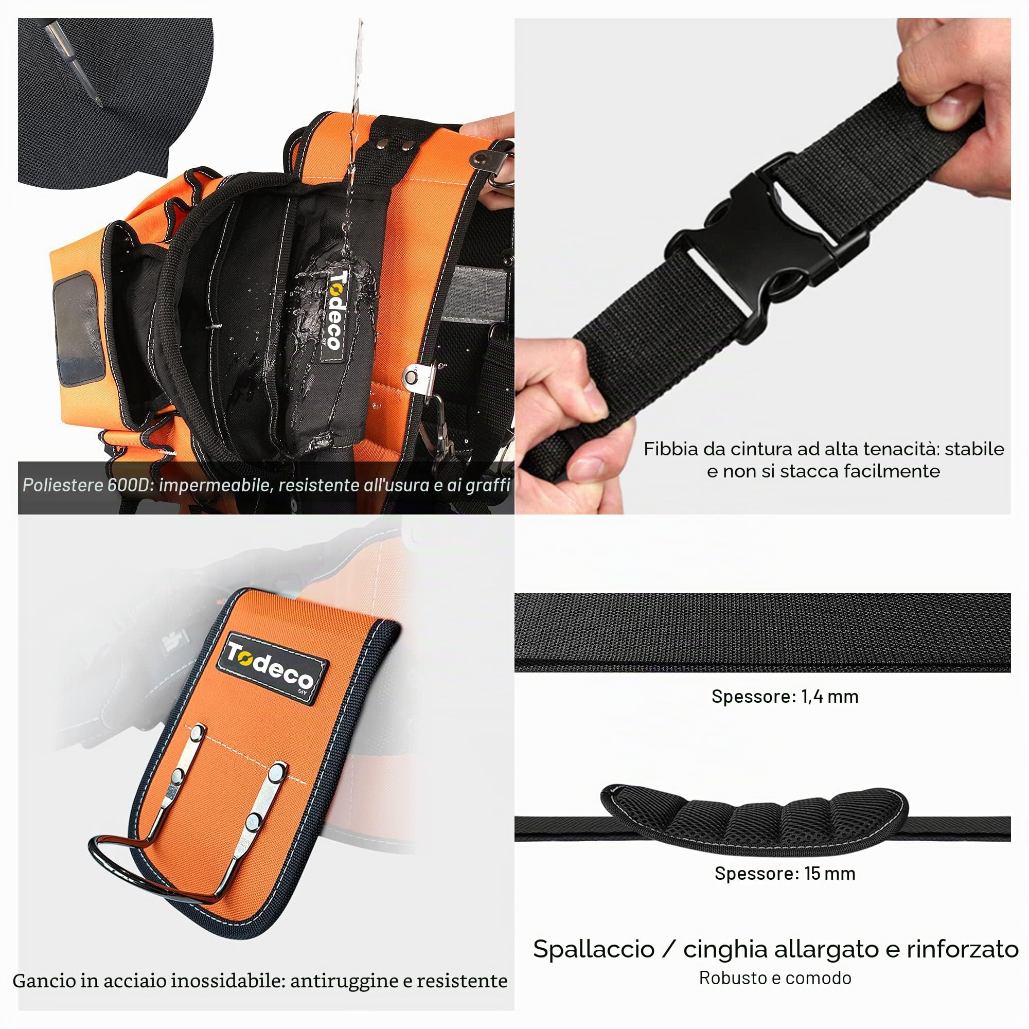 Todeco Cintura Porta Utensili Magnetica Regolabile | Borsa attrezzi viti bulloni chiodi bit, fissa magnete sicuro, cintura lavoro bricolage cantiere, resistente quotidiano