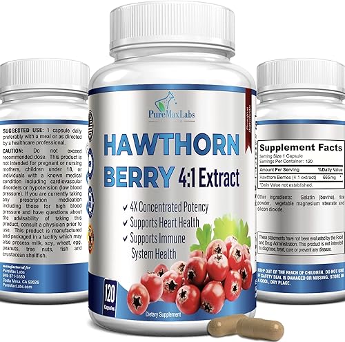 Hawthorn Berry 41 Extracto (120 cápsulas) Apoyo al sistema inmunológico, súper antioxidante, cápsulas de bayas de espino concentradas a partir de