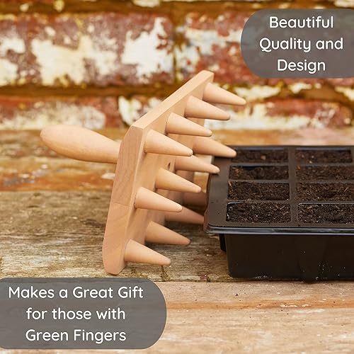 Miniatura 4 de Muldale Multi Seed Dibber - Bandeja de plántulas con mango - Madera de haya natural sostenible - Herramienta de jardín Dibber para plantas -