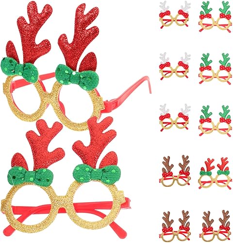 Miniatura 8 de Amosfun Gafas de Navidad con marco de purpurina para fiesta de Navidad con cuernos de reno, gafas de Navidad para suministros de fiesta de Navidad,