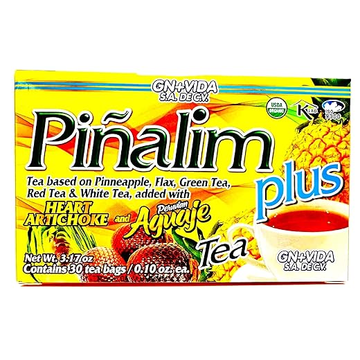 Pinalim Plus Tea Enhanced with Aguaje Peruano and Artichoke Heart la formula Original de Pinalim Mas Aguaje y Corazon de Alcachofa Mas Fuerte Healthy Cleansing Formula, Caffeine Free | 30 Ct.