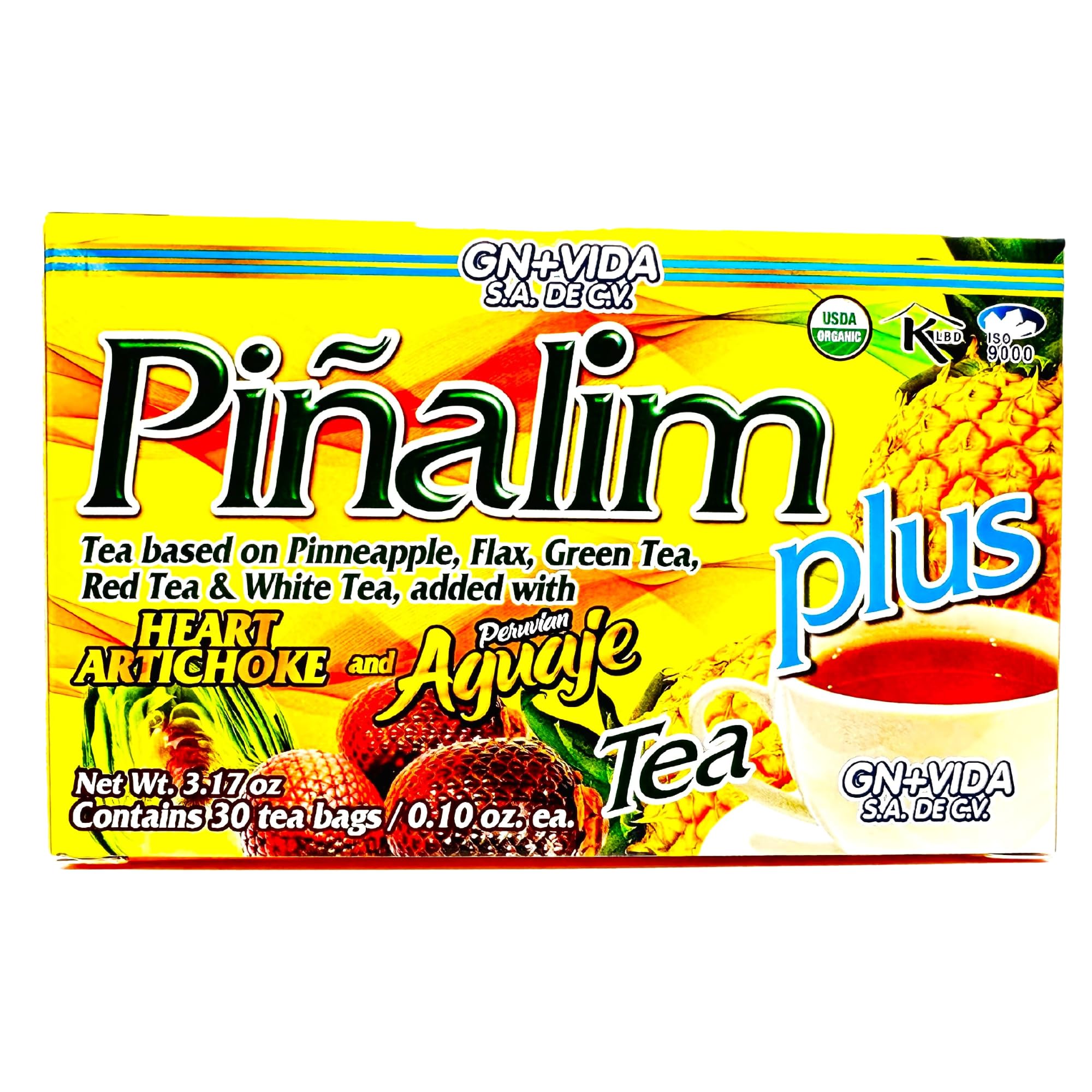Pinalim Plus Tea Enhanced with Aguaje Peruano and Artichoke Heart la formula Original de Pinalim Mas Aguaje y Corazon de Alcachofa Mas Fuerte Healthy Cleansing Formula, Caffeine Free | 30 Ct.