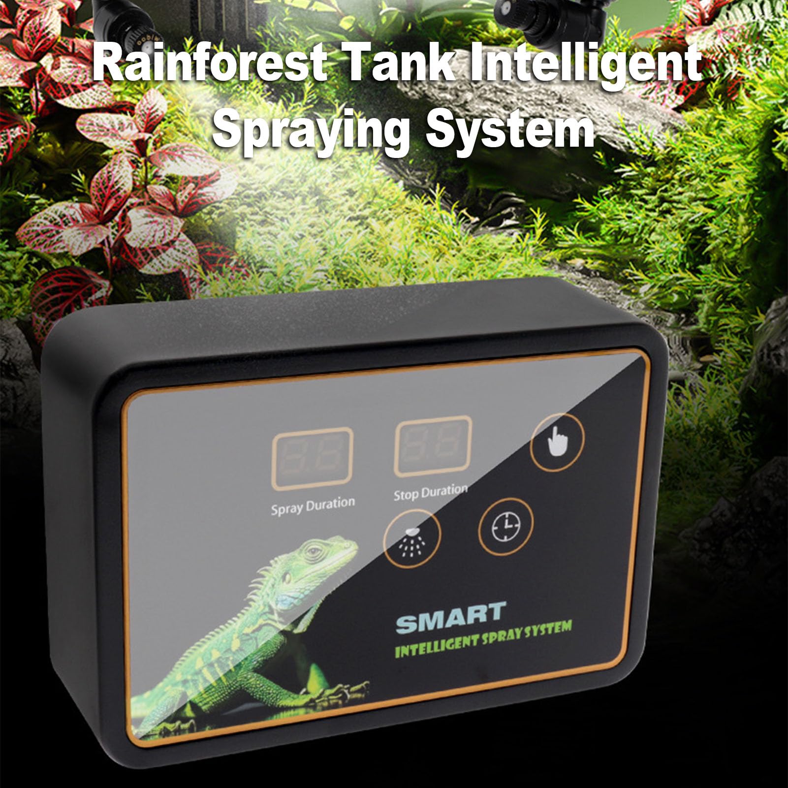 banapoy System Automático Nebulización Reptiles, Humidificador Silencioso para Reptiles DC 5V con Temporizador y Boquillas Ajustables 360° y Control Táctil para Plantas Serpiente (Enchufe de la UE)