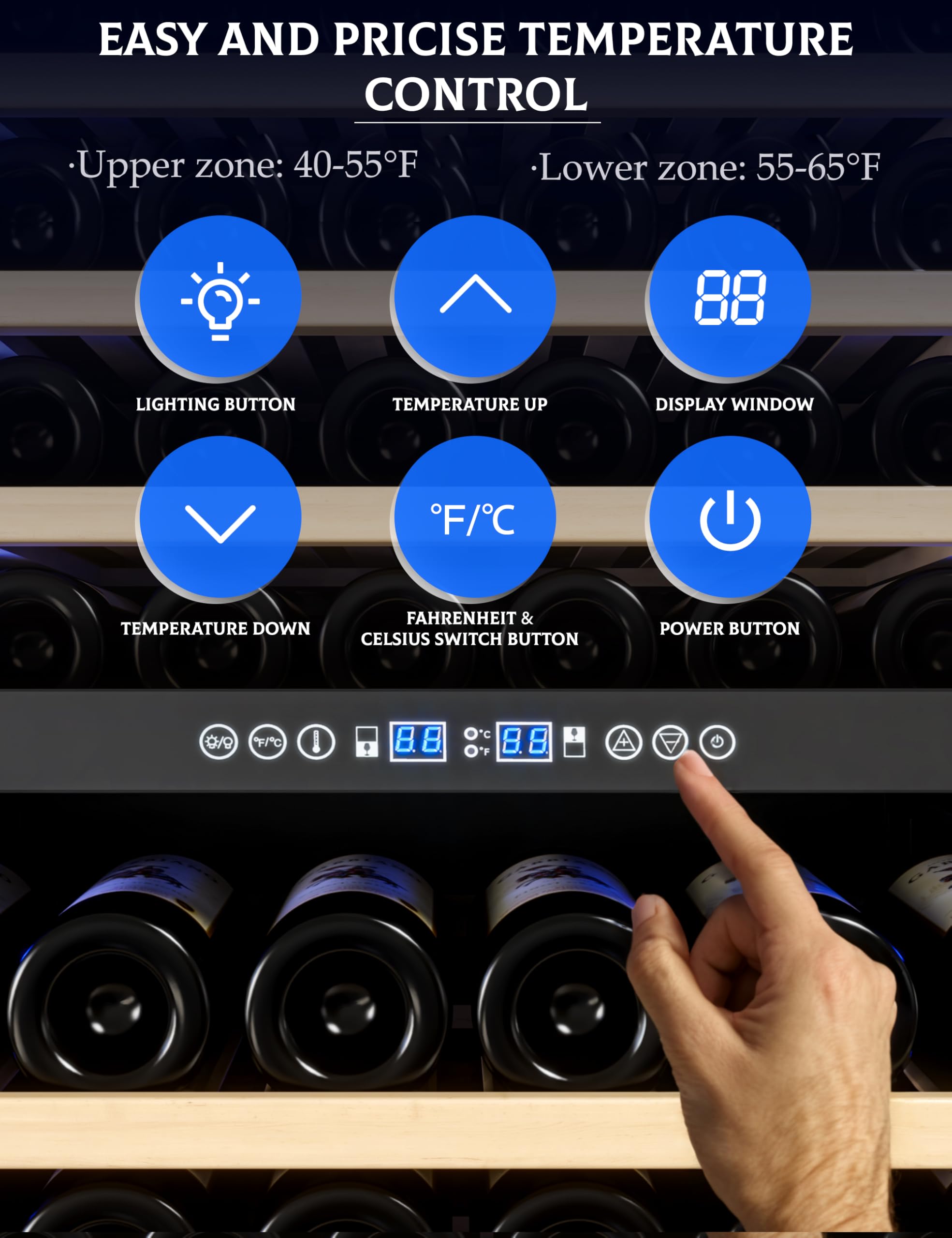 Takywep Wine Cooler Refrigerator, Compressor Beverage and Wine Refrigerator, Wine Fridge with Digital Touch Control, Double-Layer Glass Door, Freestanding or Built-In, 154 Bottles