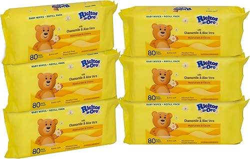 Ricitos de Oro Toallitas para bebé, toallitas recargables de manzanilla y aloe vera, hidratan y limpian al bebé, ligeramente perfumadas,