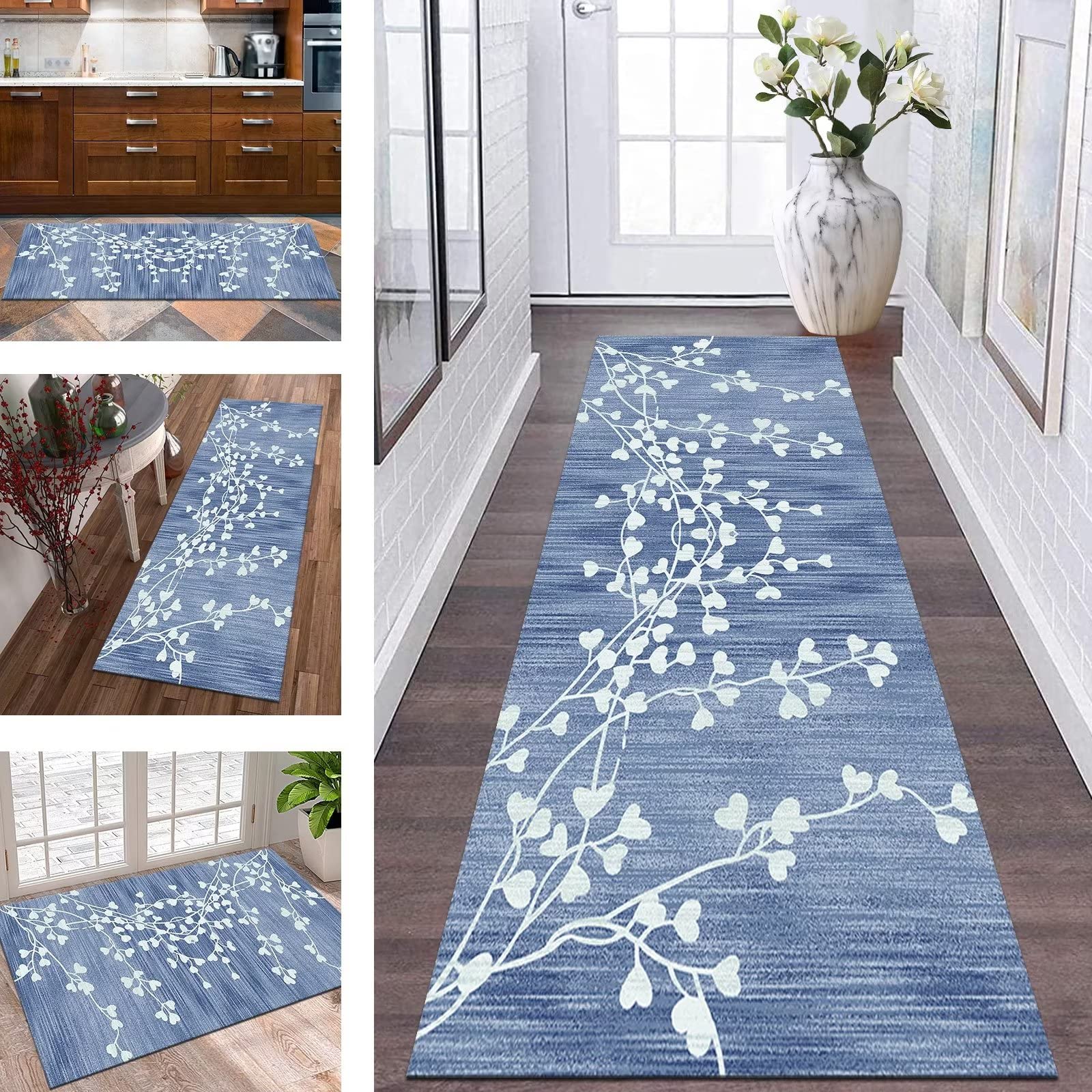 Tapis de couloir abstrait bleu pour créer une ambiance chaleureuse en cuisine